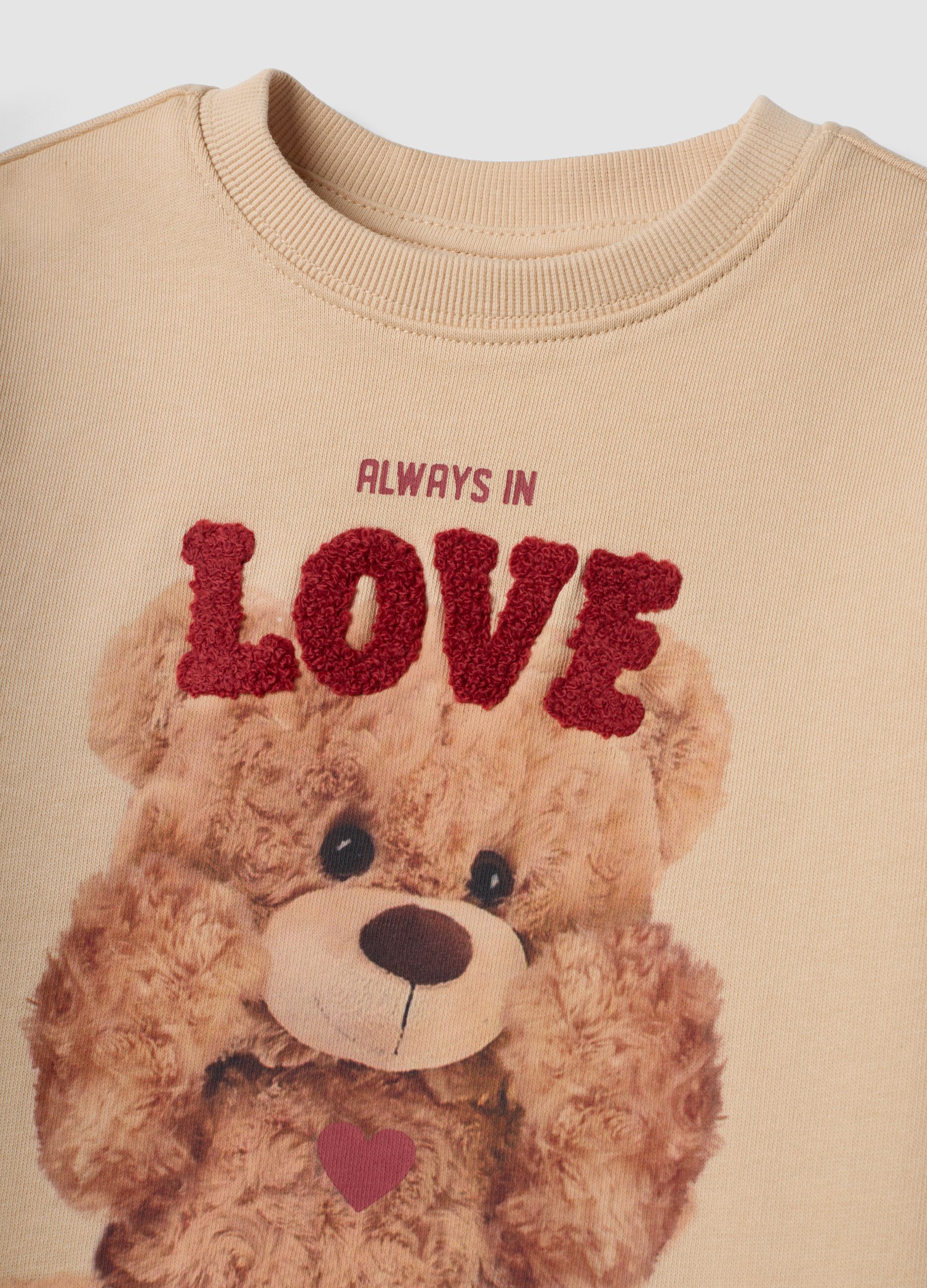 Beige pure cotton set with teddy bear print