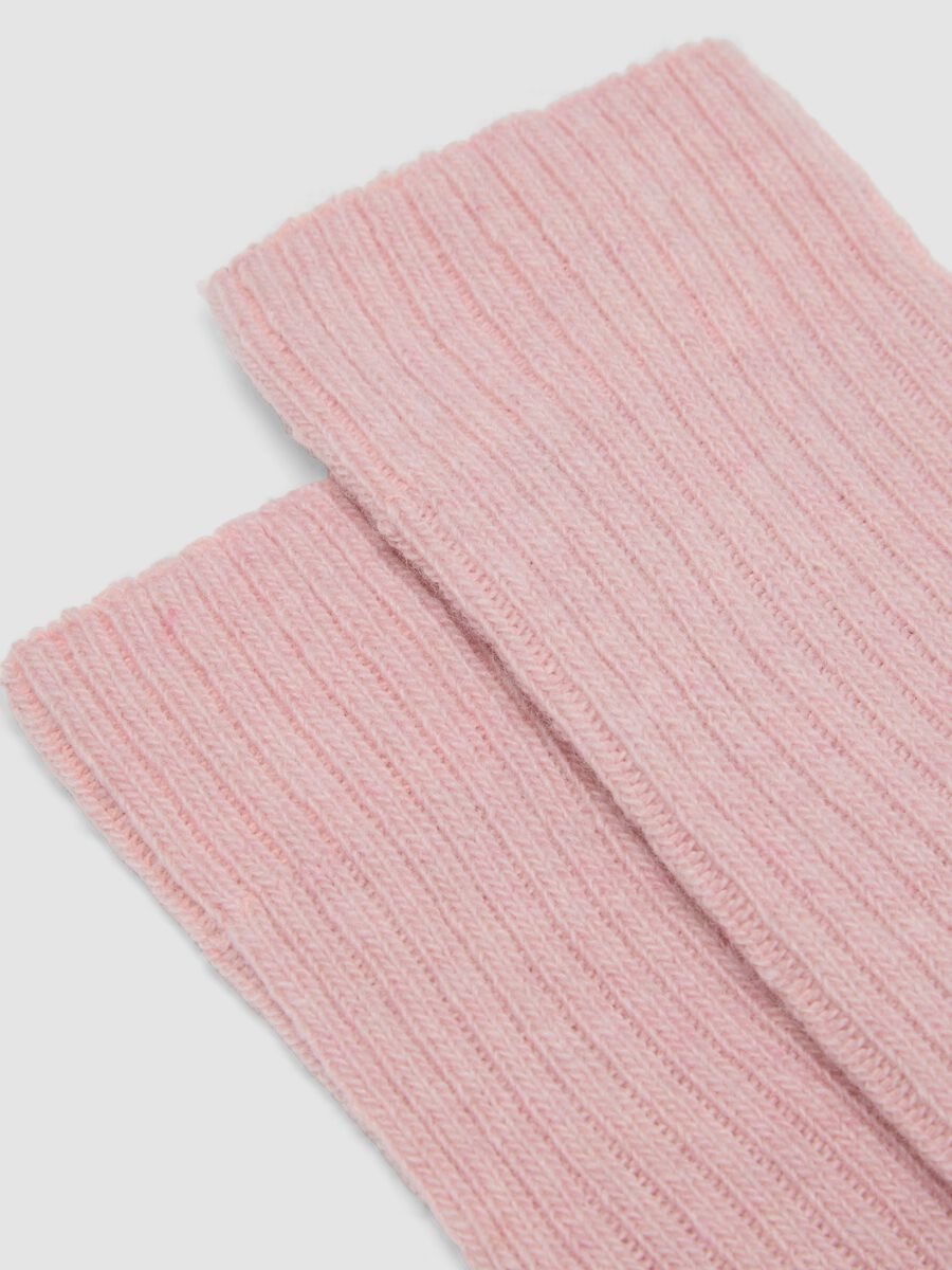 Pink ribbed socks in wool, viscose and stretch cashmere blend_2