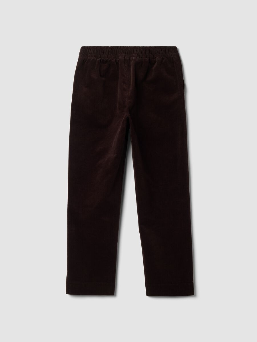 Brown ribbed stretch-cotton trousers with elasticated waistband_6