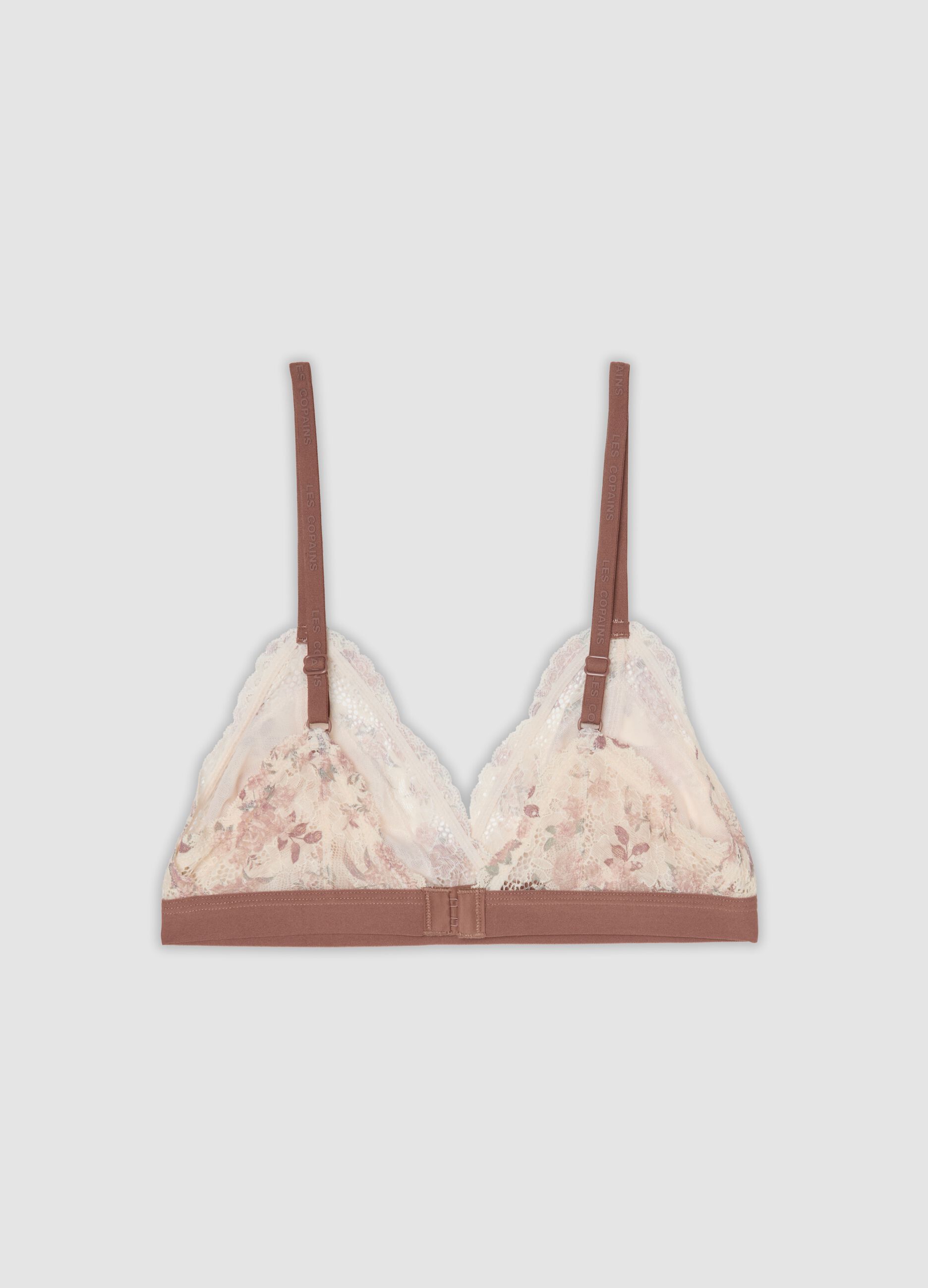 Reggiseno bralette beige in tessuto elasticizzato con pizzo floreale