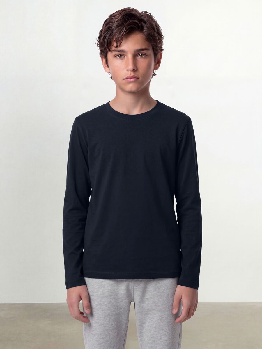 Blue long-sleeved pure organic cotton regular fit T-shirt for boys_1