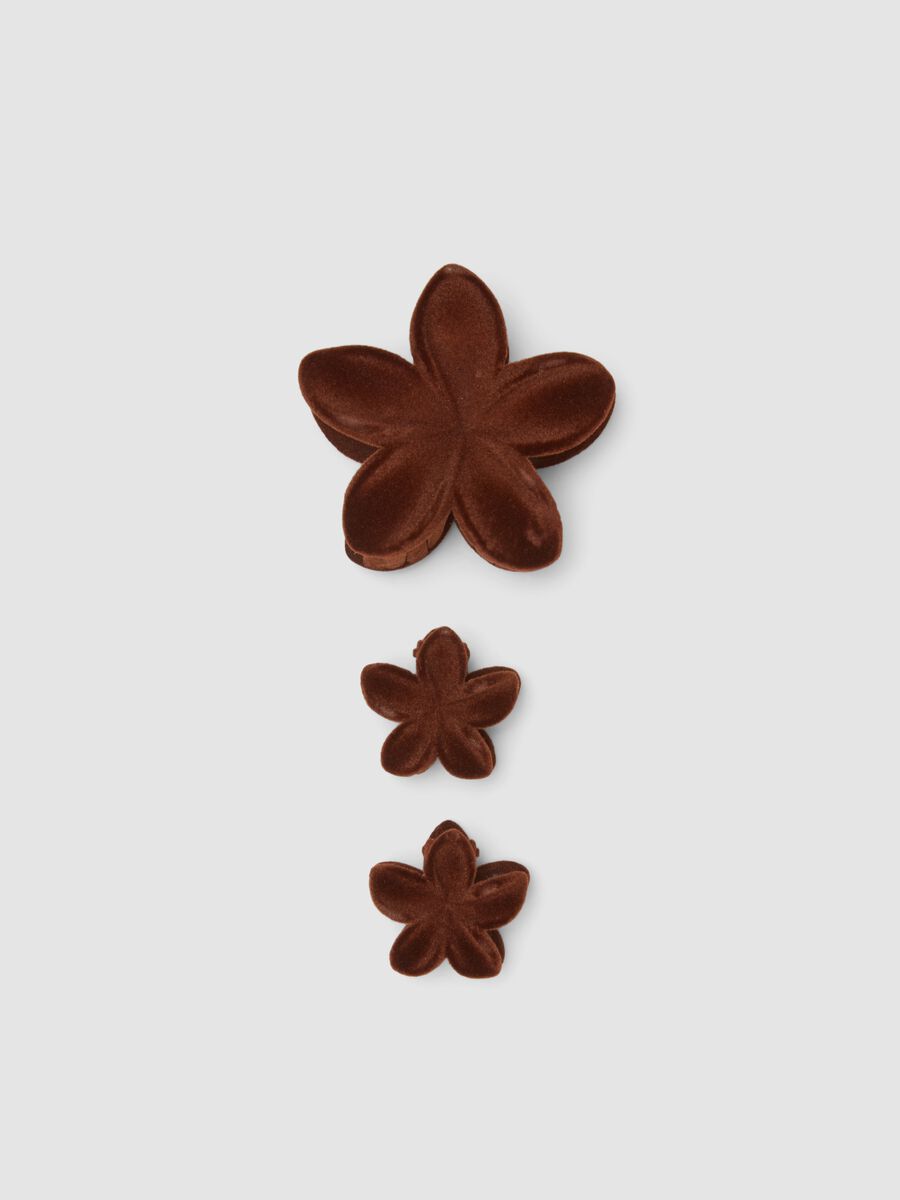 Brown Velvet-Effect Flower Hair Clip Set_0
