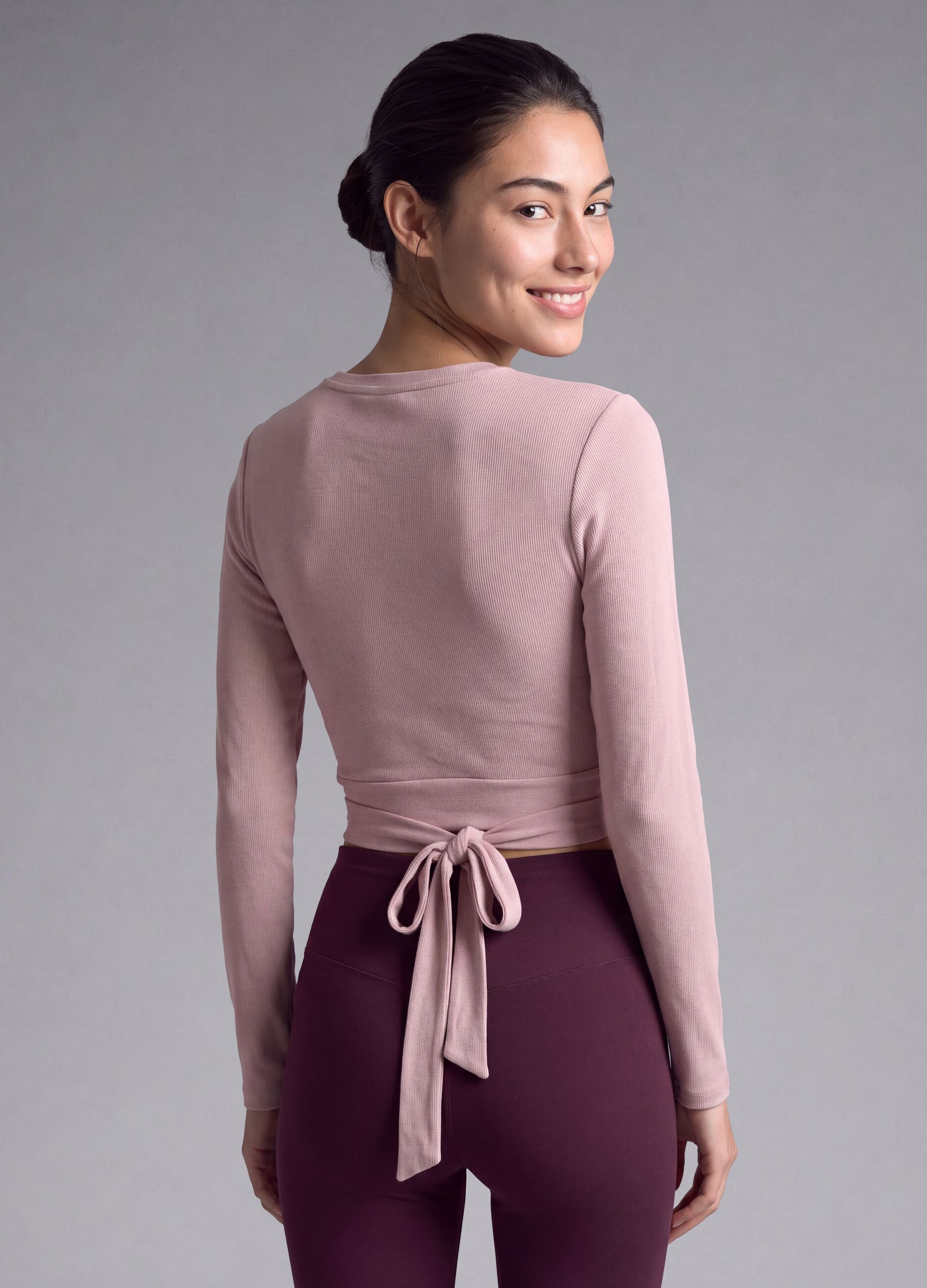 Wrap top rosa in cotone elasticizzato a costine ALTAVIA STUDIO