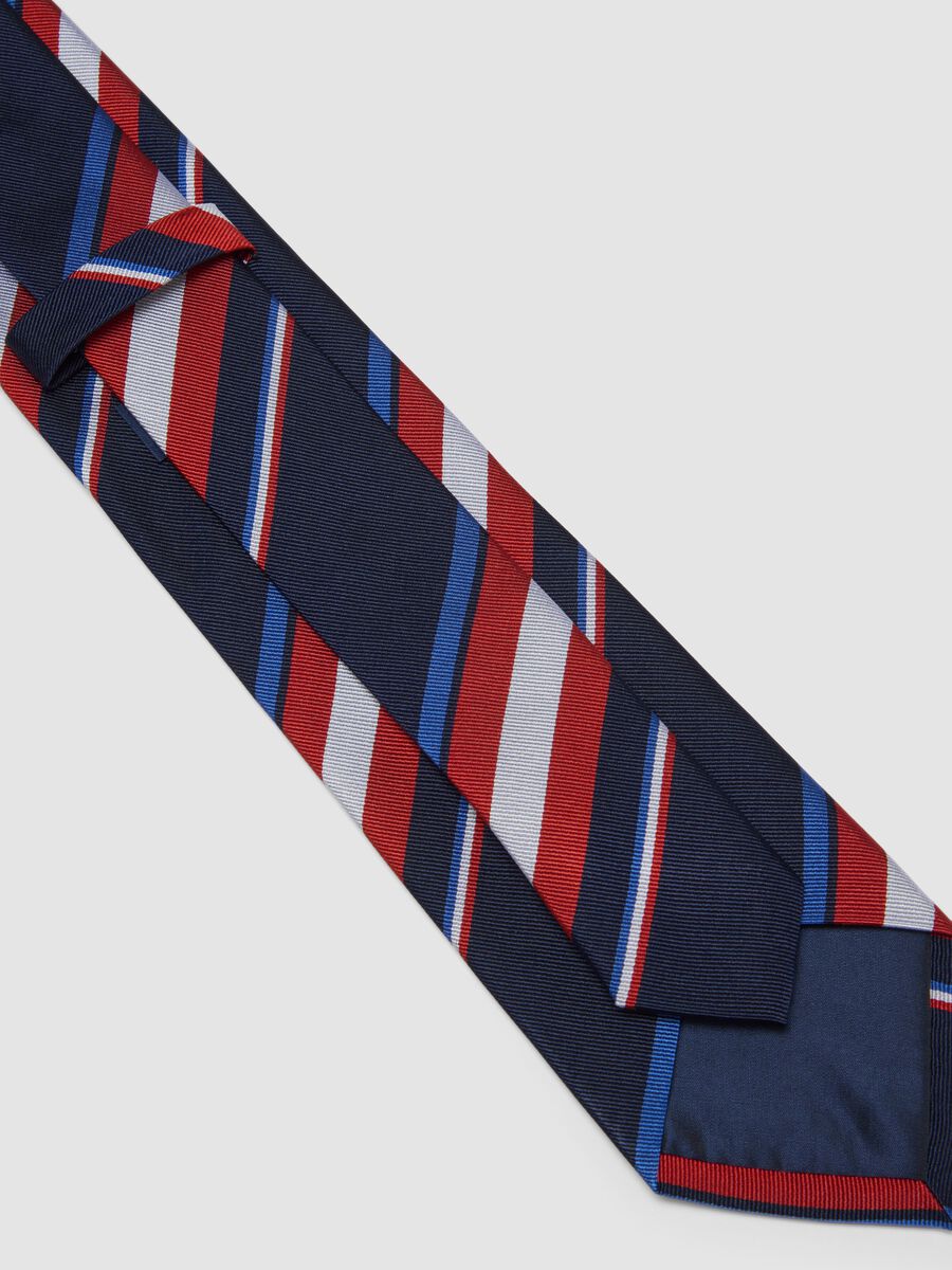 Blue and Red Diagonal-Stripe Pure Silk Tie_1