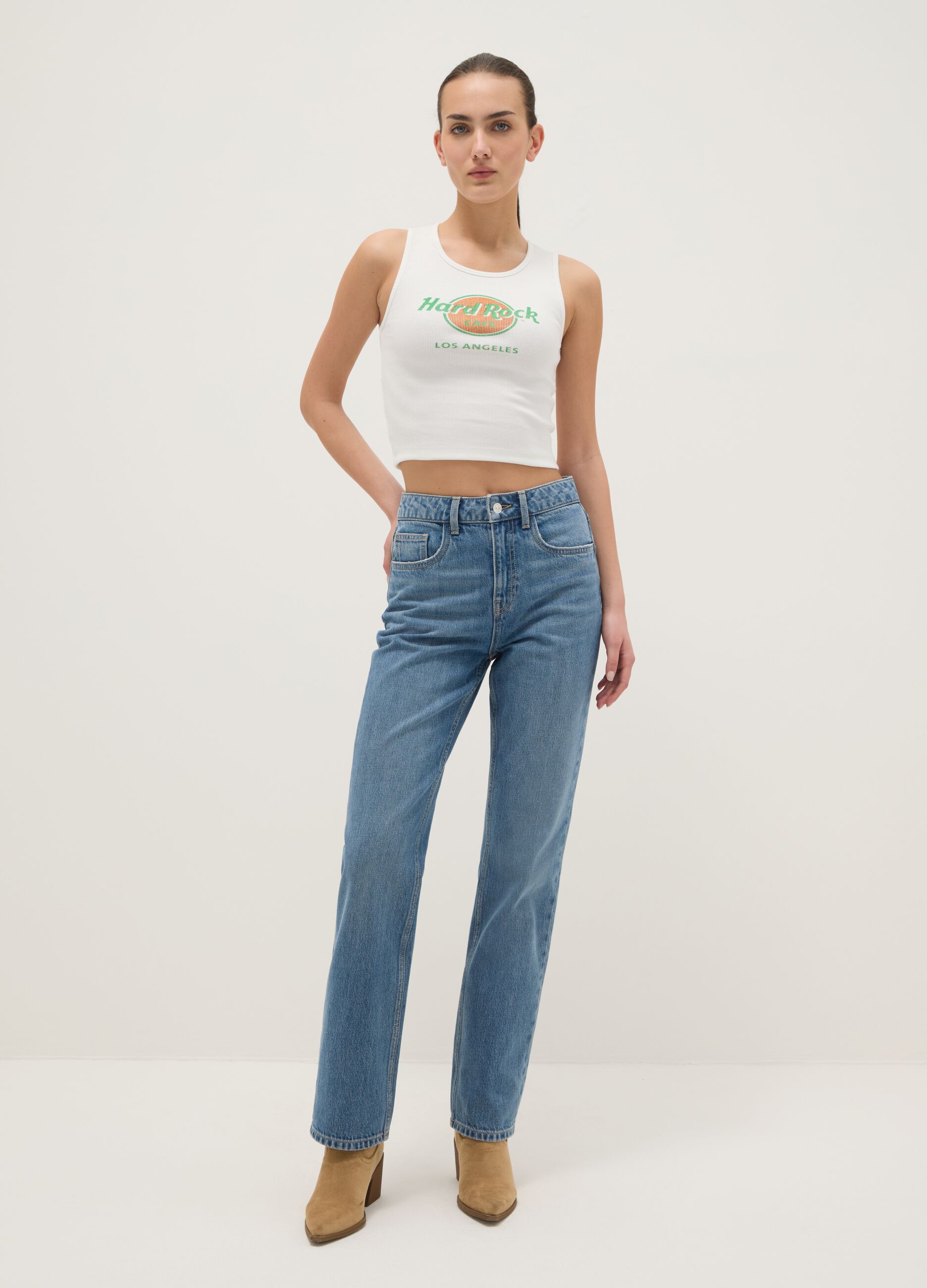 White cotton tank top regular fit with Hard Rock Cafe logo