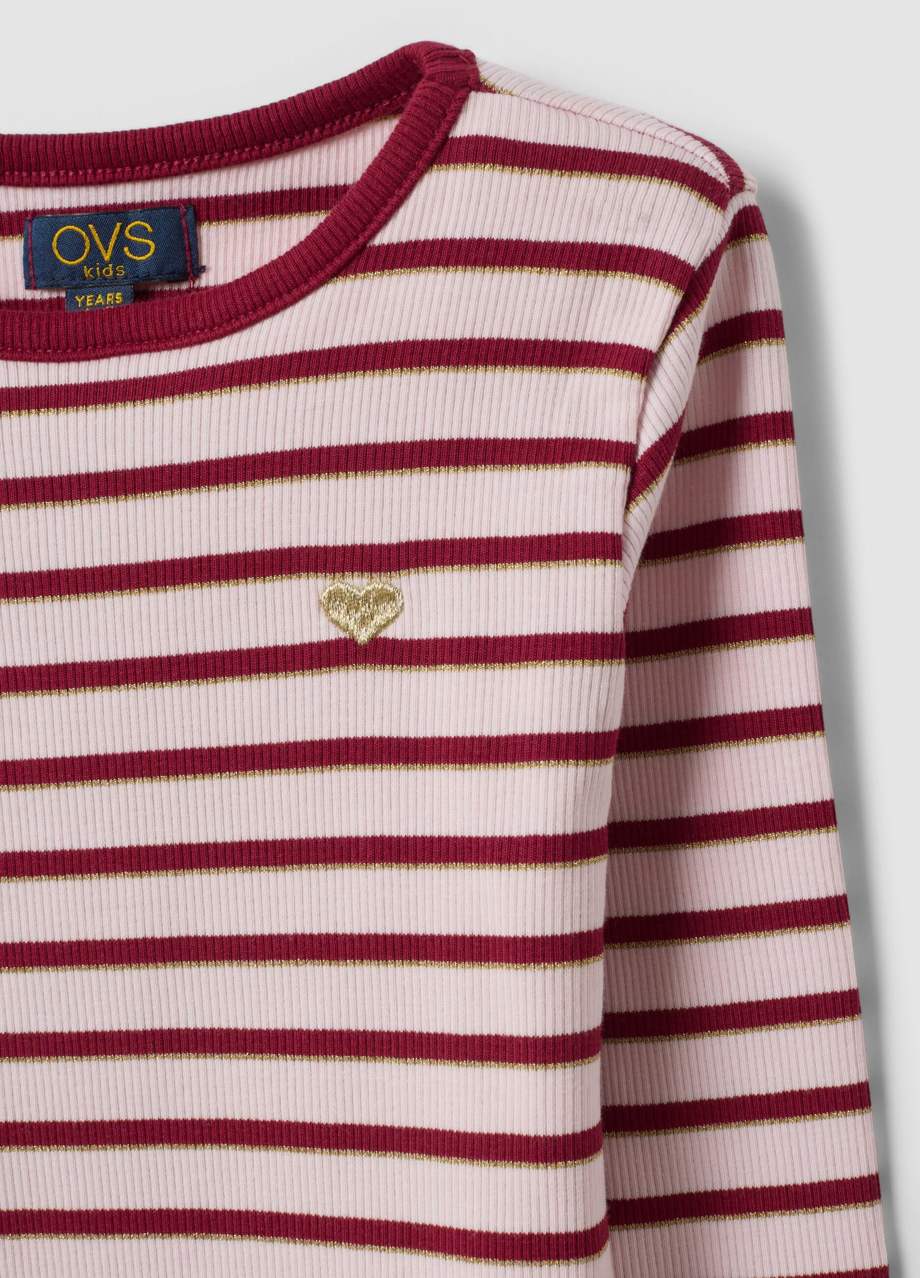 Girls&rsquo; multicolour striped stretch-cotton T-shirt with embroidery