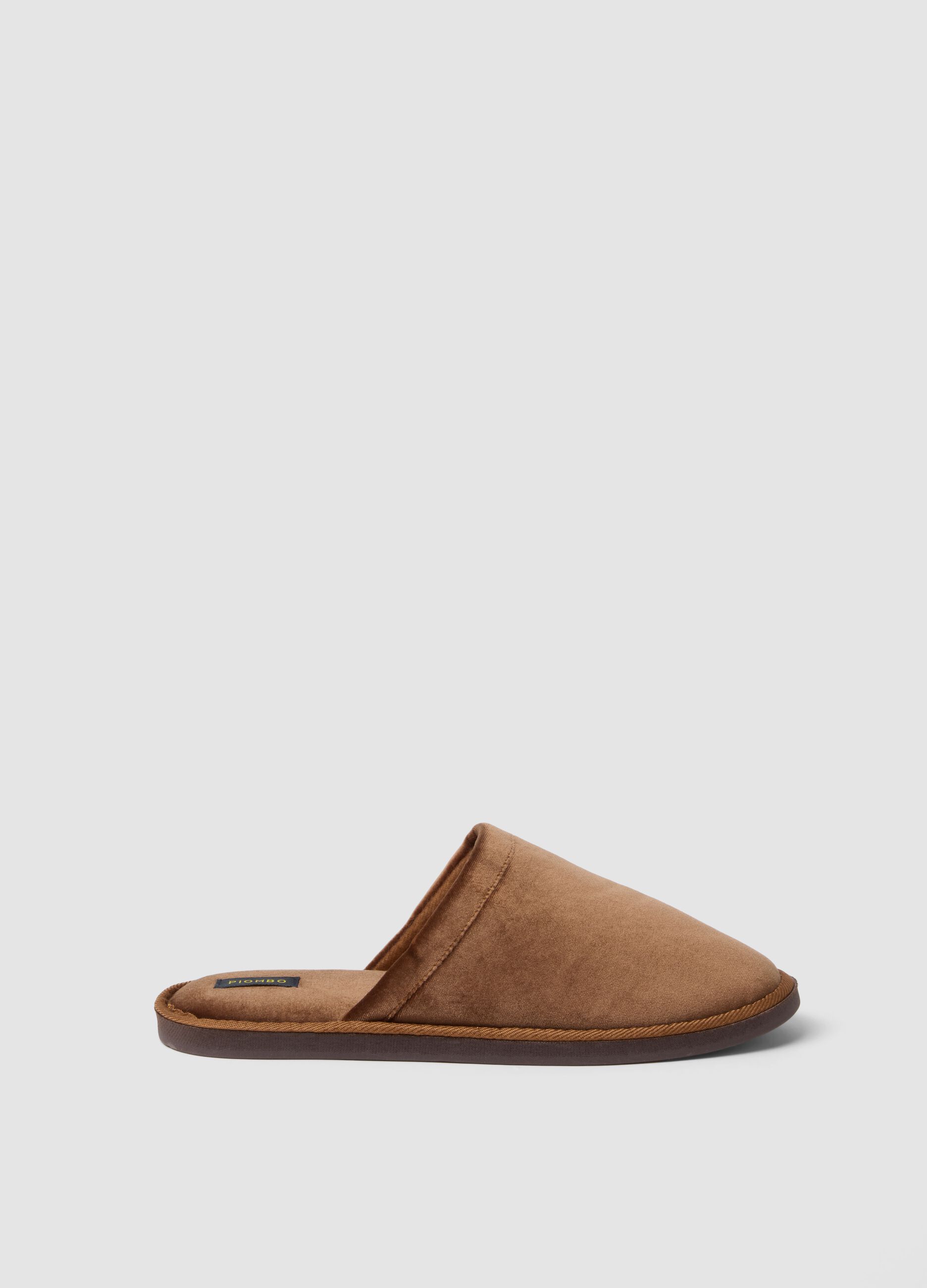 Brown slip-on house slippers with full lining