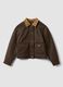 Brown cotton-blend jacket with contrast collar for girls_3