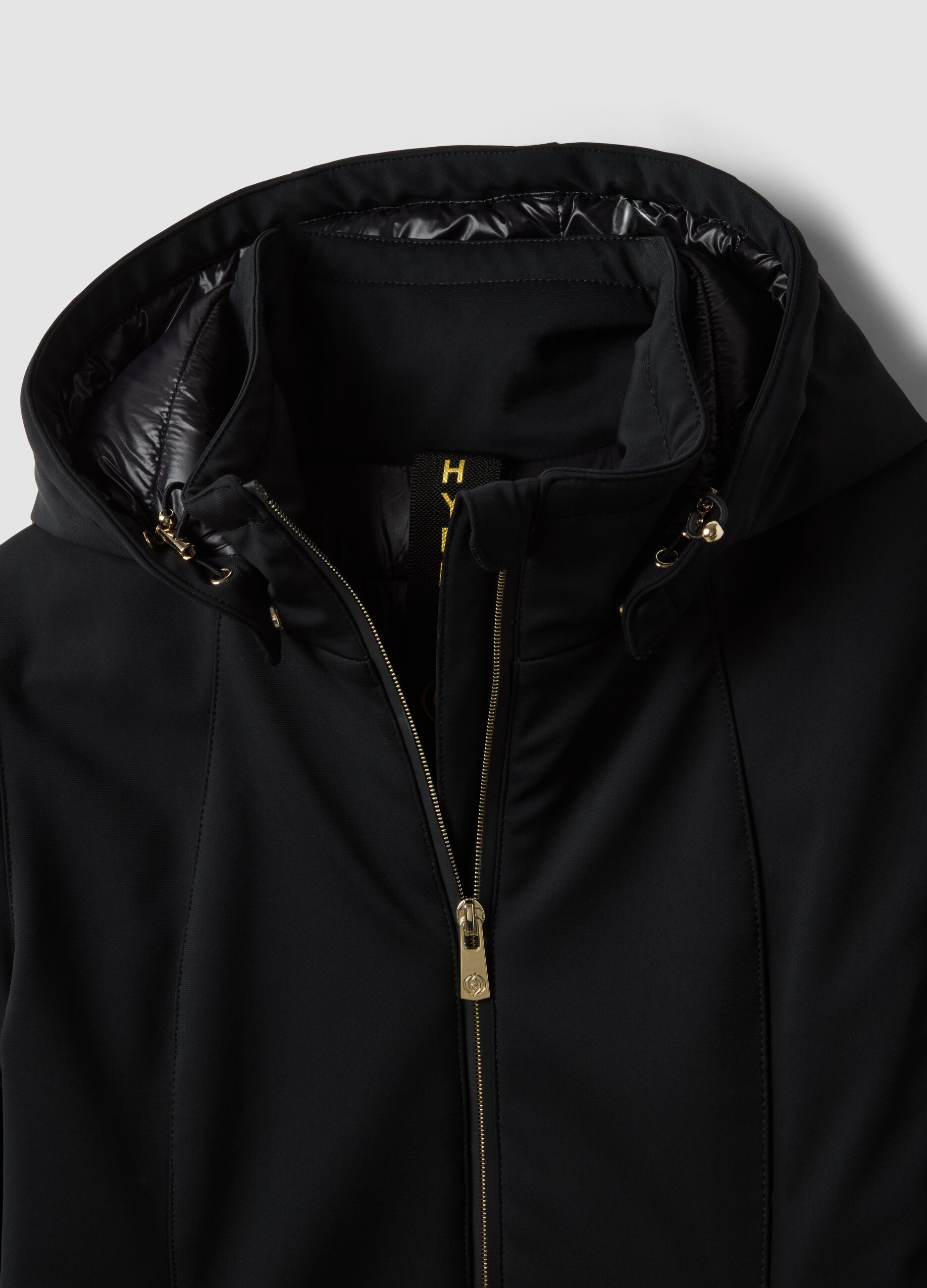 Black stretch-fabric parka with hood, regular fit