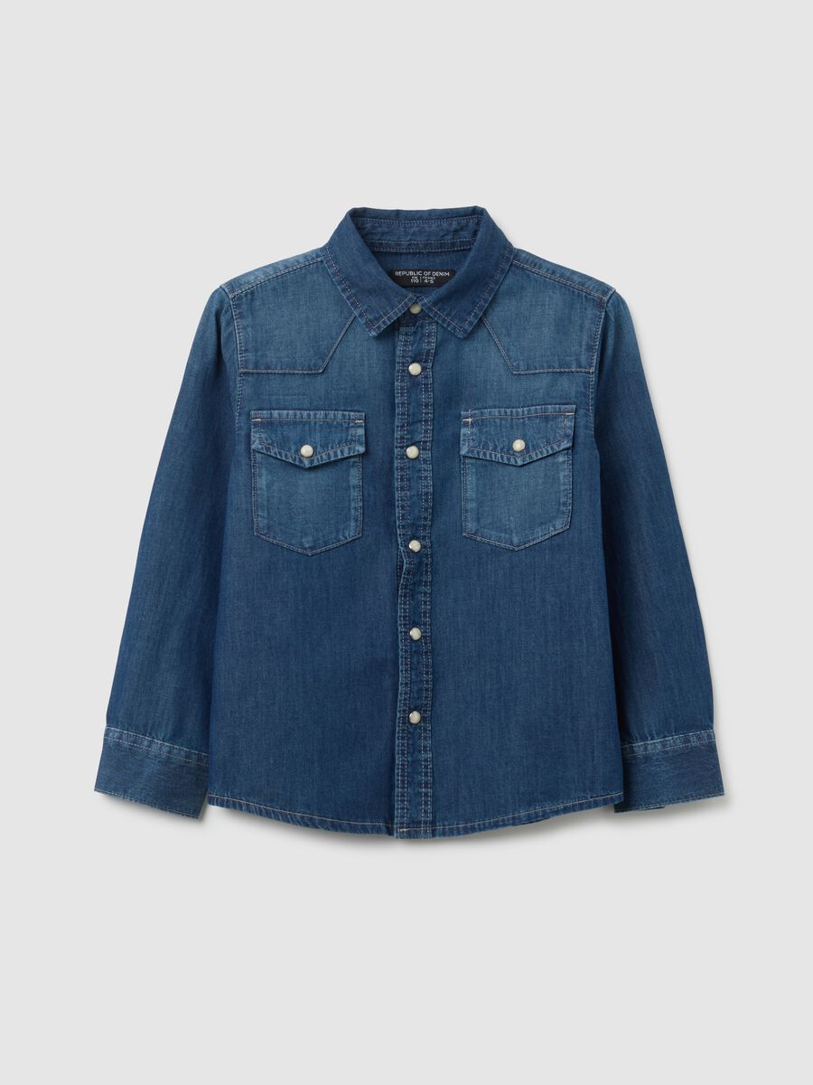 Kids' regular fit pure cotton denim shirt_0
