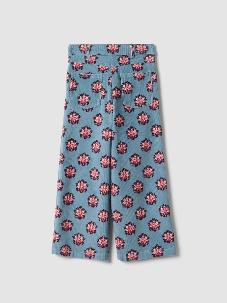 Light Blue Ribbed Stretch Cotton Patterned Trousers_2