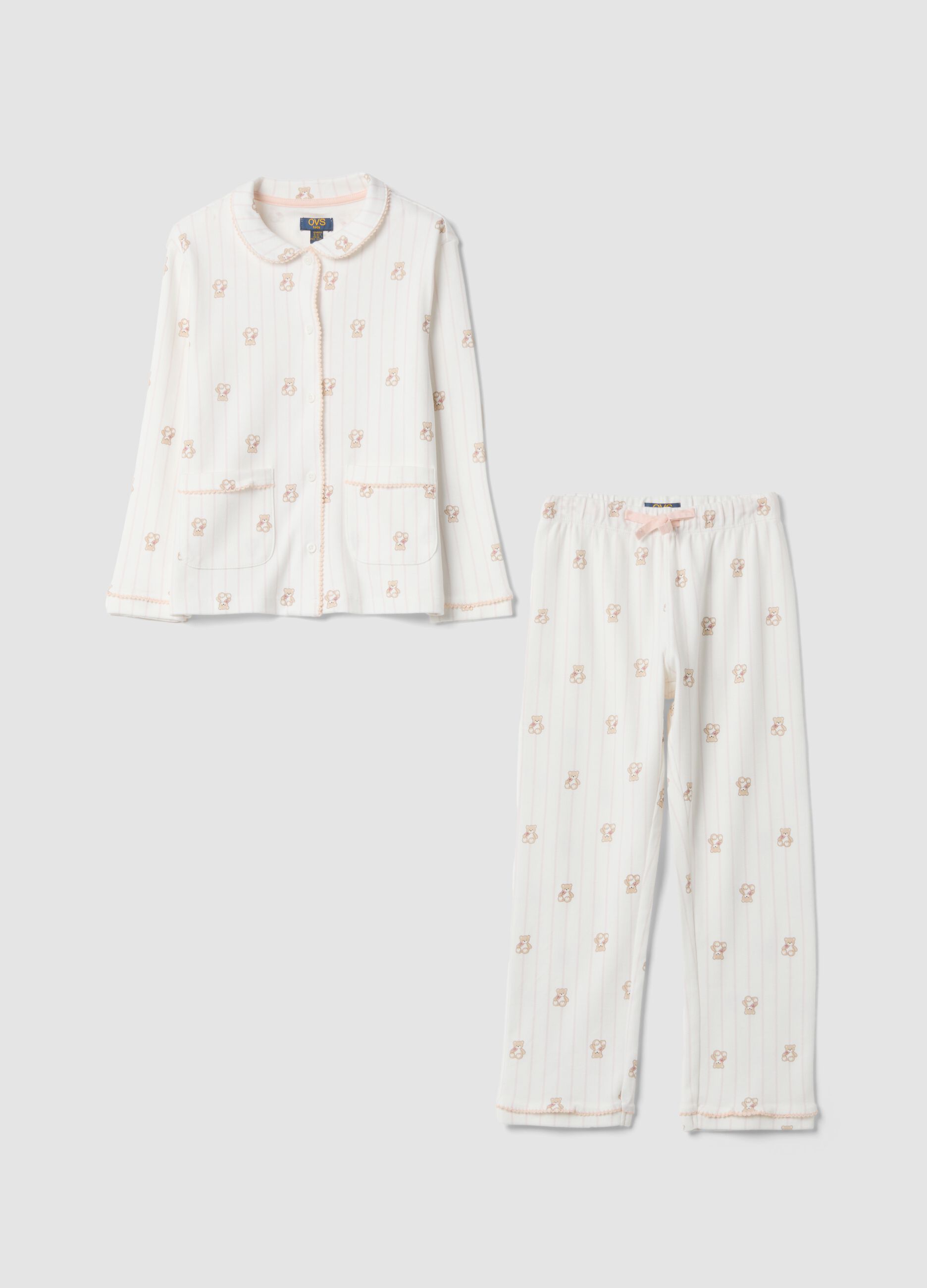 White pure organic cotton crew-neck pyjamas
