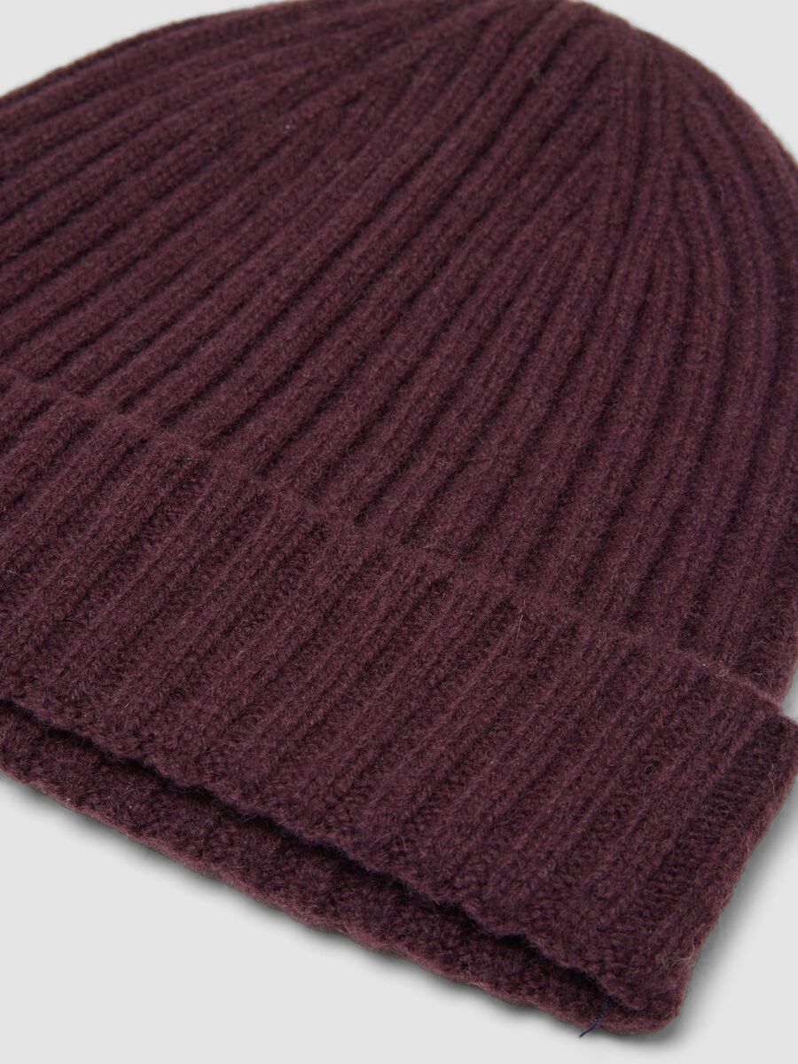 Purple ribbed pure wool beanie_1