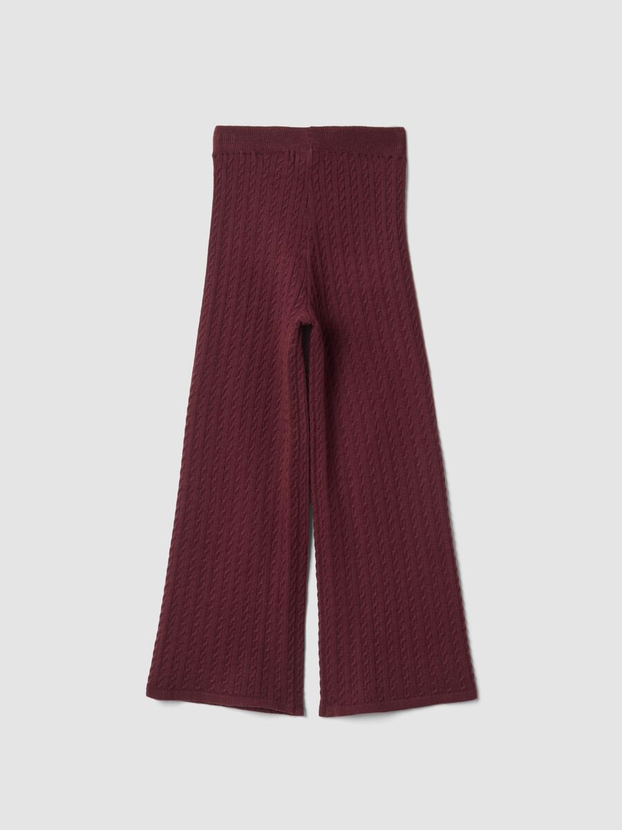 Plum purple flared leggings with cable-knit pattern_1