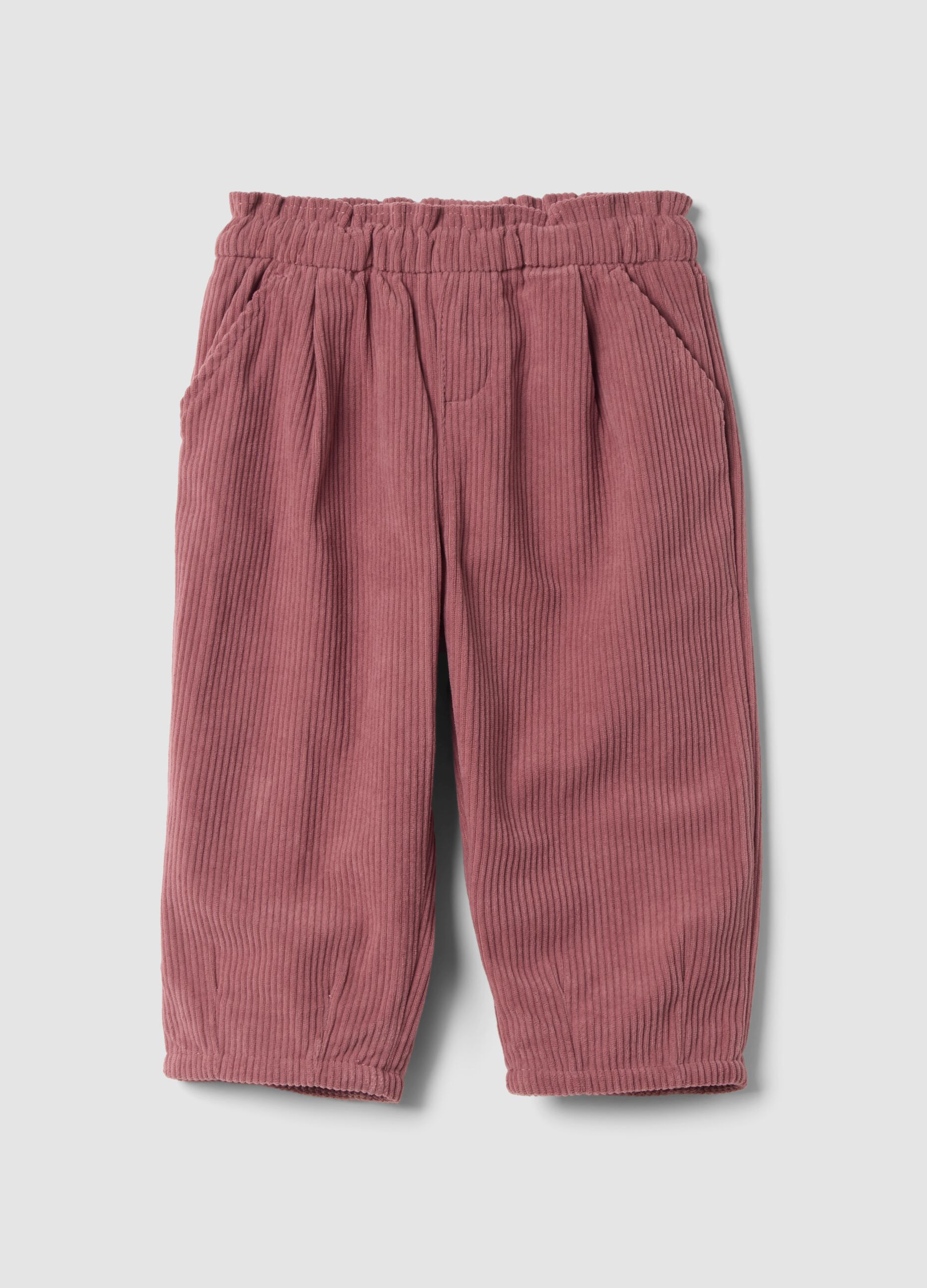 Pink corduroy trousers with elasticated waistband