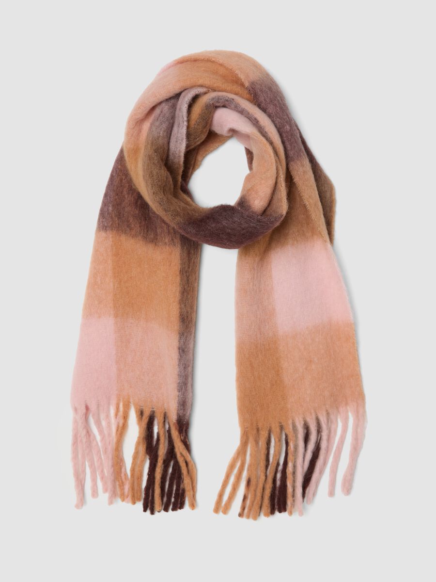 Brown wool and alpaca-blend scarf with fringes_0