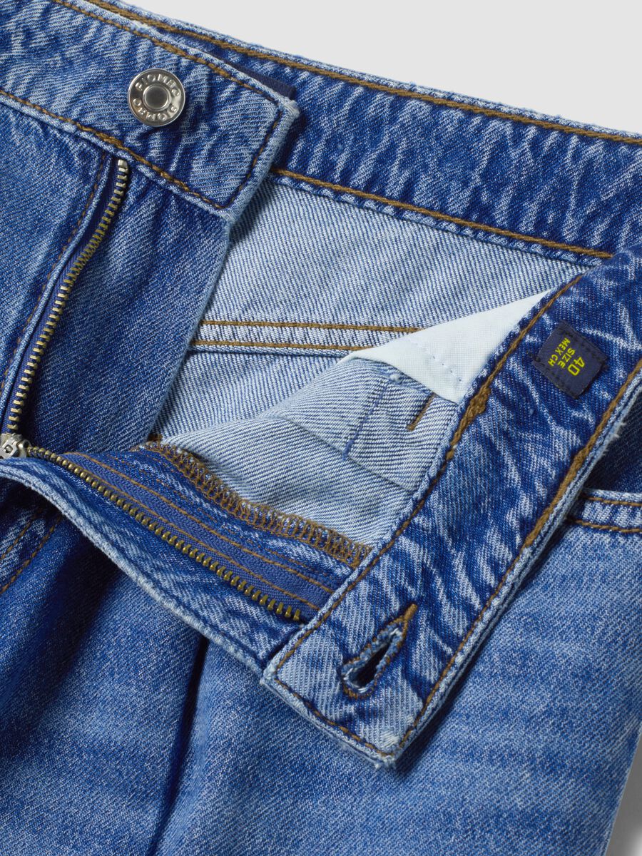 High-waisted wide-leg blue jeans in pure cotton_6