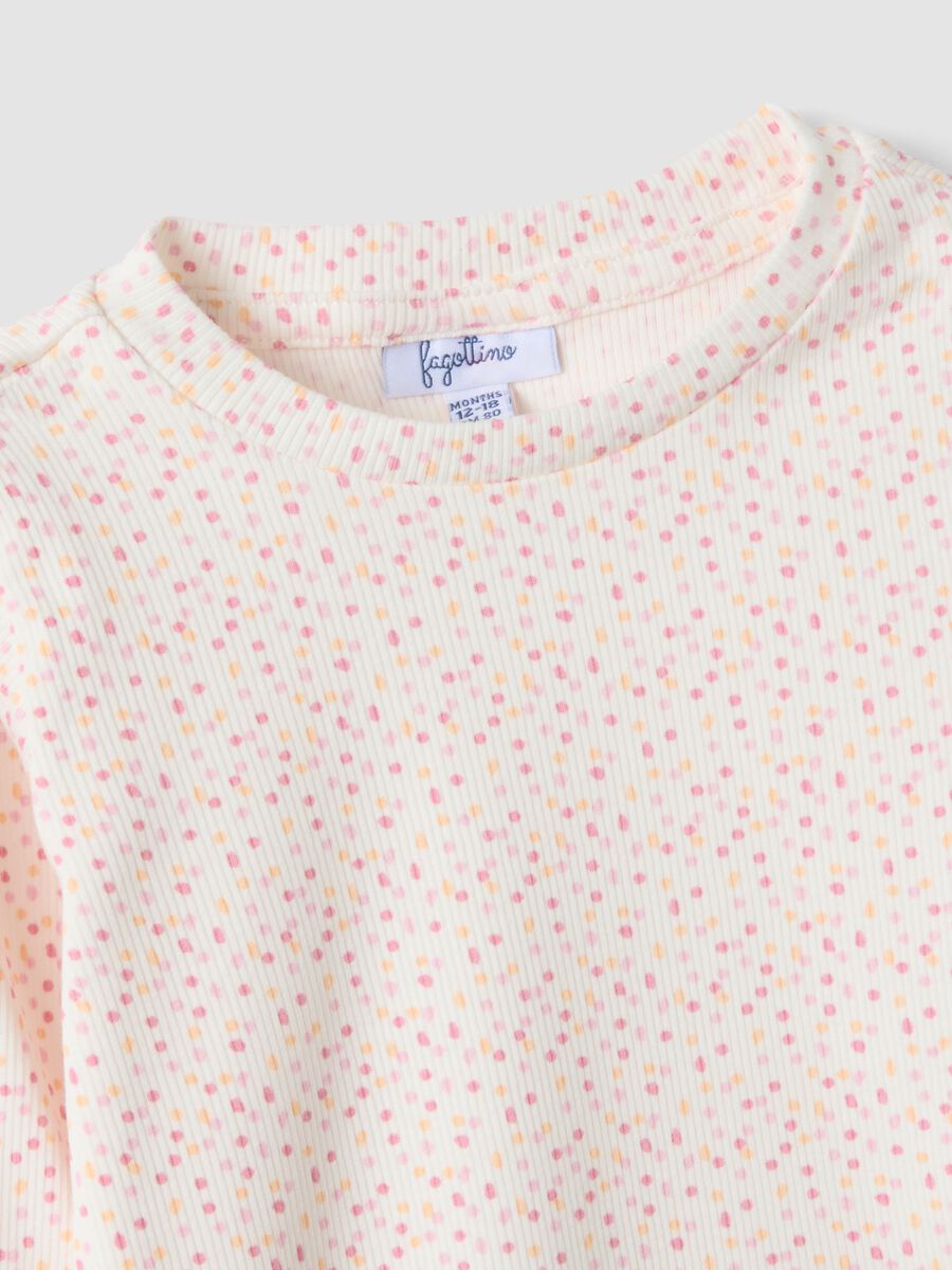 White slim-fit polka-dot stretch organic cotton T-shirt for baby girl_2