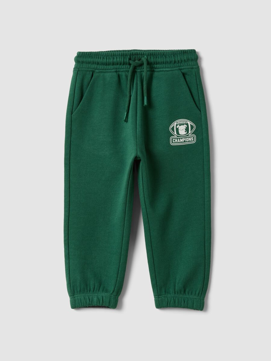 Green organic cotton joggers with drawstring for baby boy_0