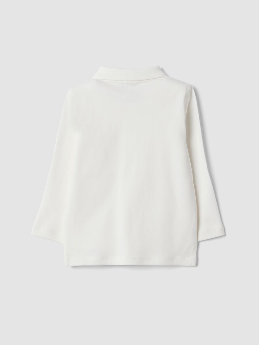 White long-sleeved polo shirt in pure organic cotton for baby boy_1