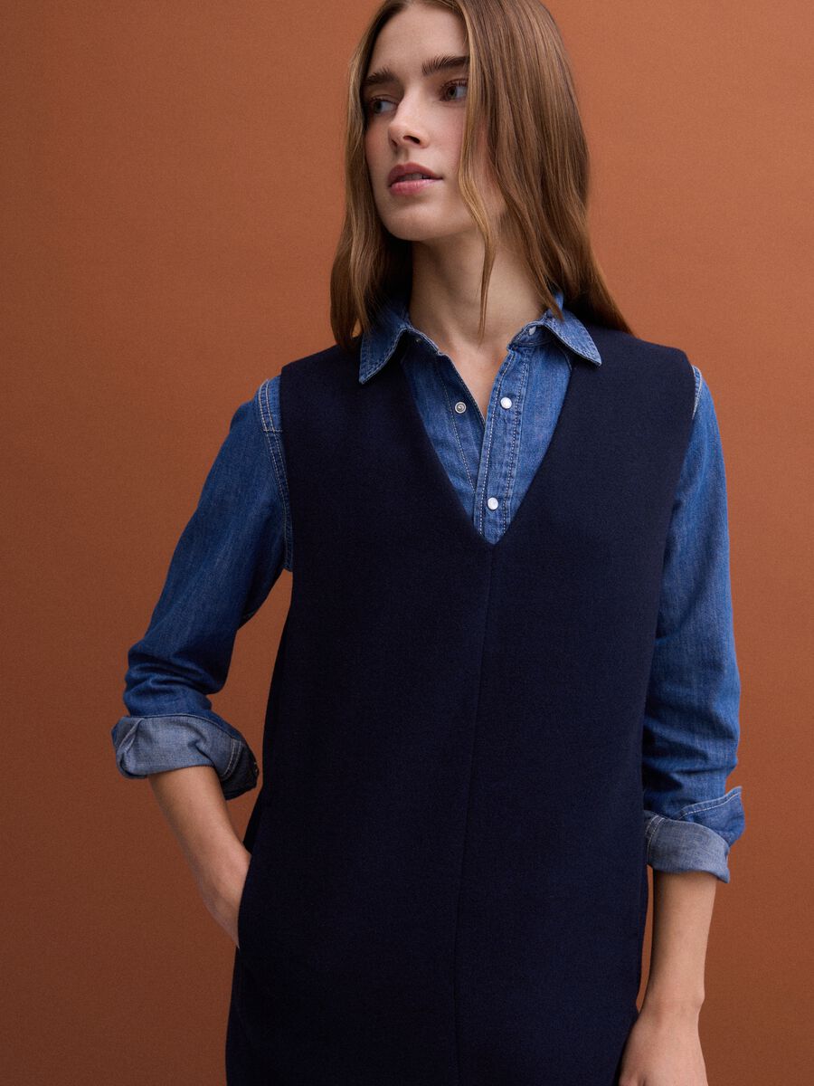 Blue sleeveless wool-blend dress, regular fit_2