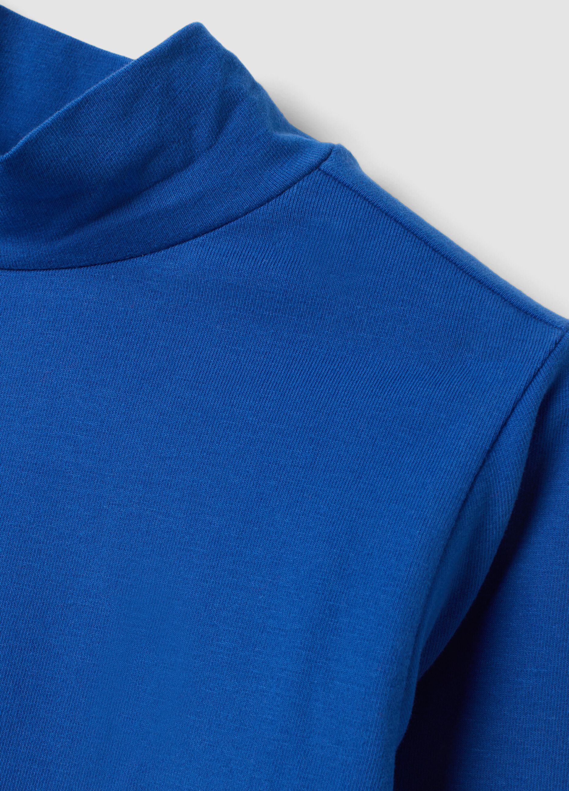 Blue stretch organic cotton crew-neck T-shirt