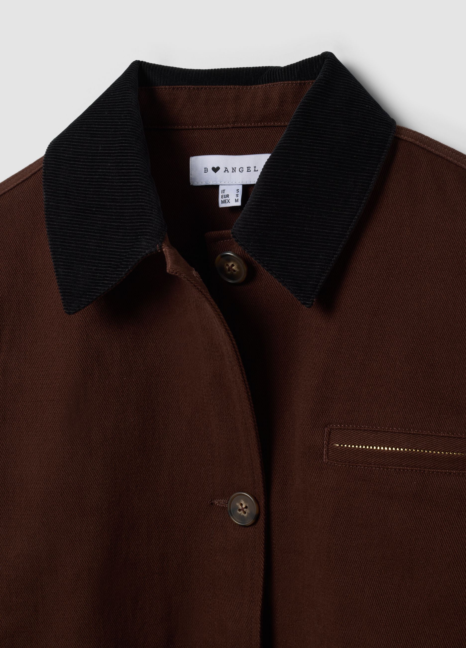 Brown pure cotton bomber jacket with contrasting collar, regular fit