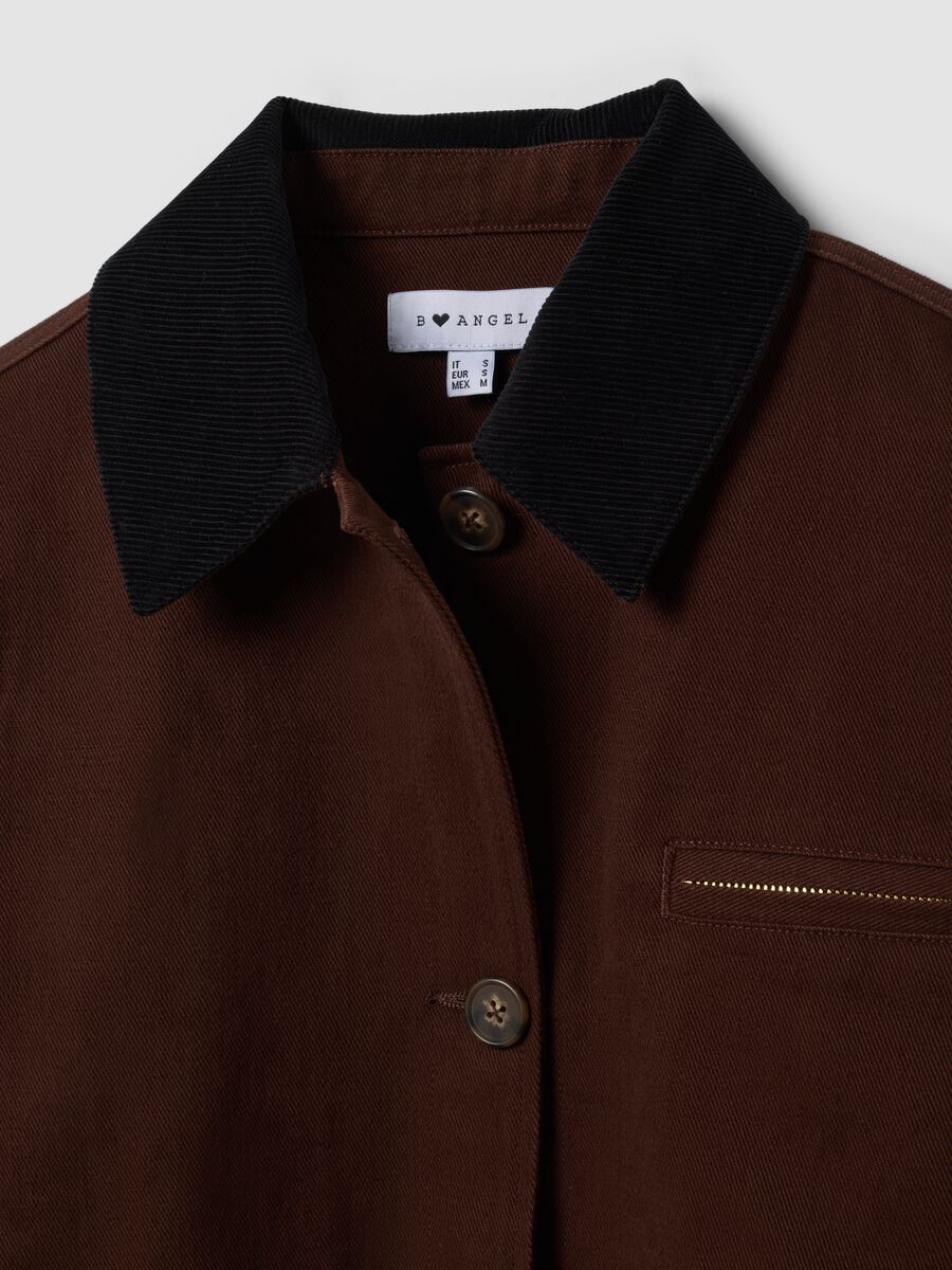 Brown pure cotton bomber jacket with contrasting collar, regular fit_2