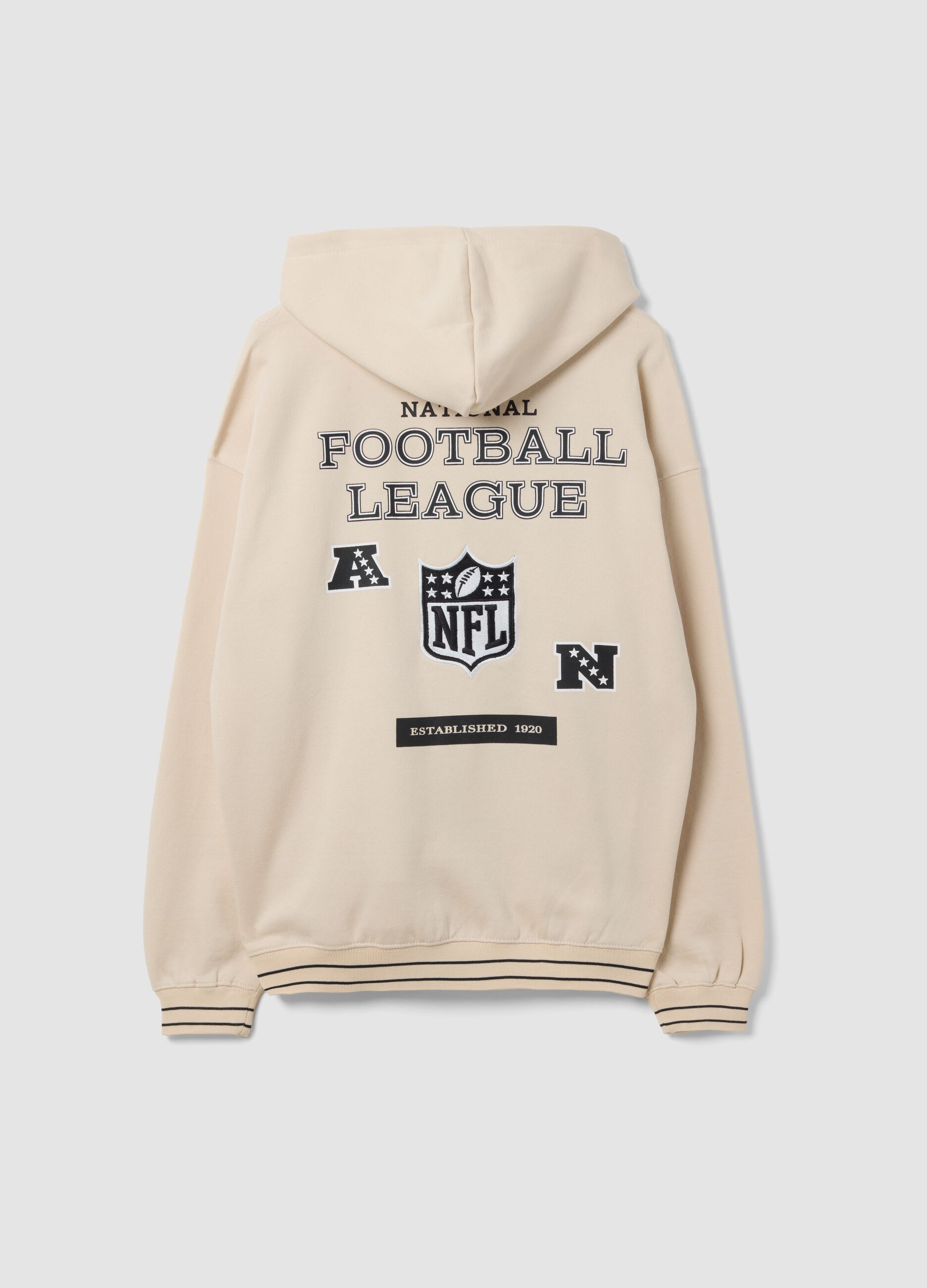 Beige cotton-blend NFL hoodie with printed graphics