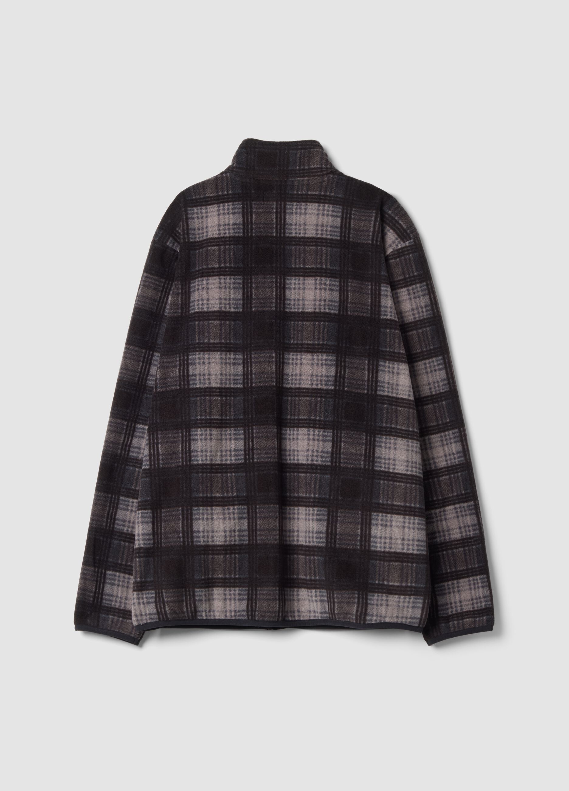 Grey checked fleece sweatshirt with fleece collar, regular fit