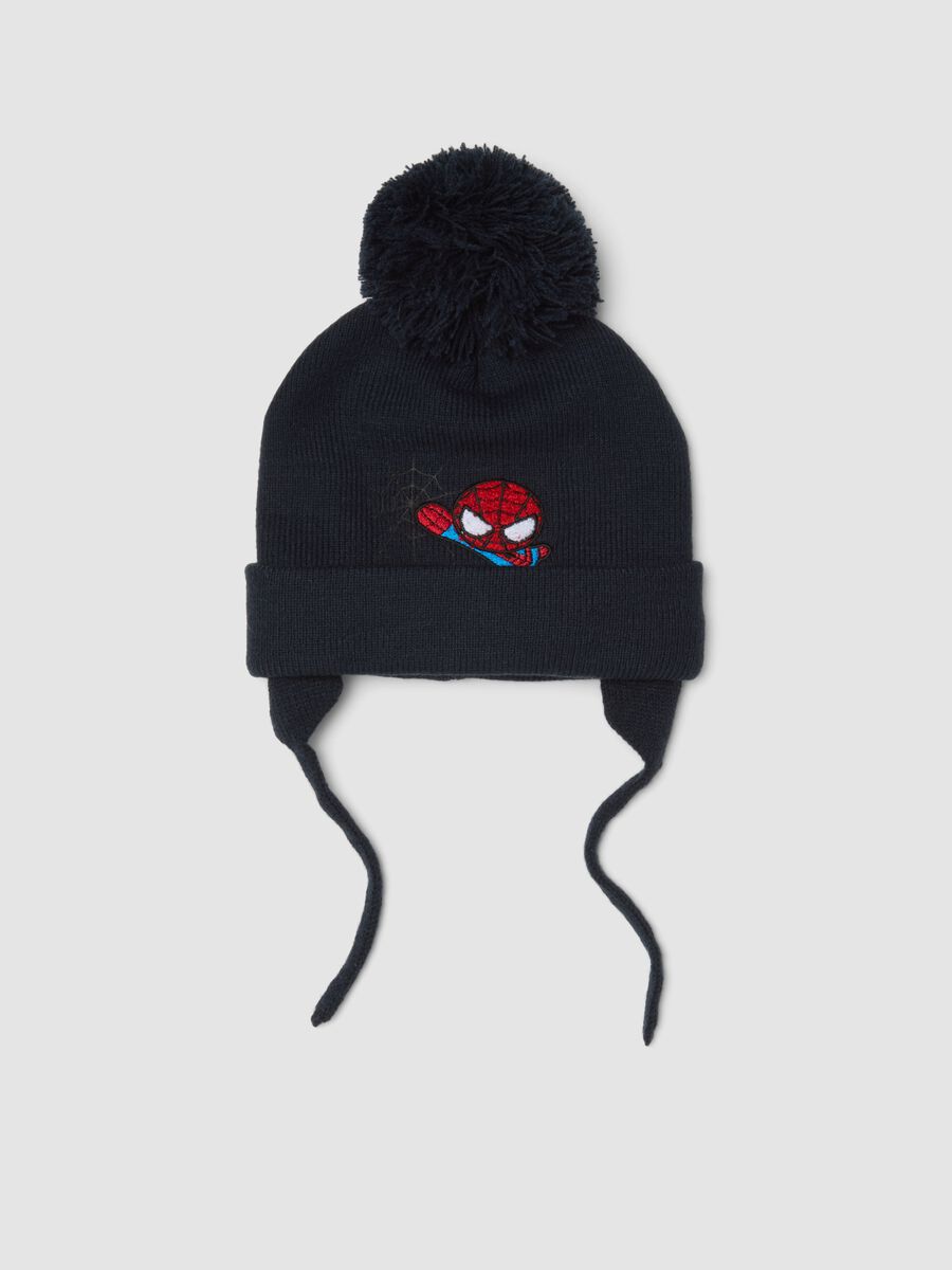Blue knitted hat with pompom and ties &ndash; MARVEL Spider-Man theme_0