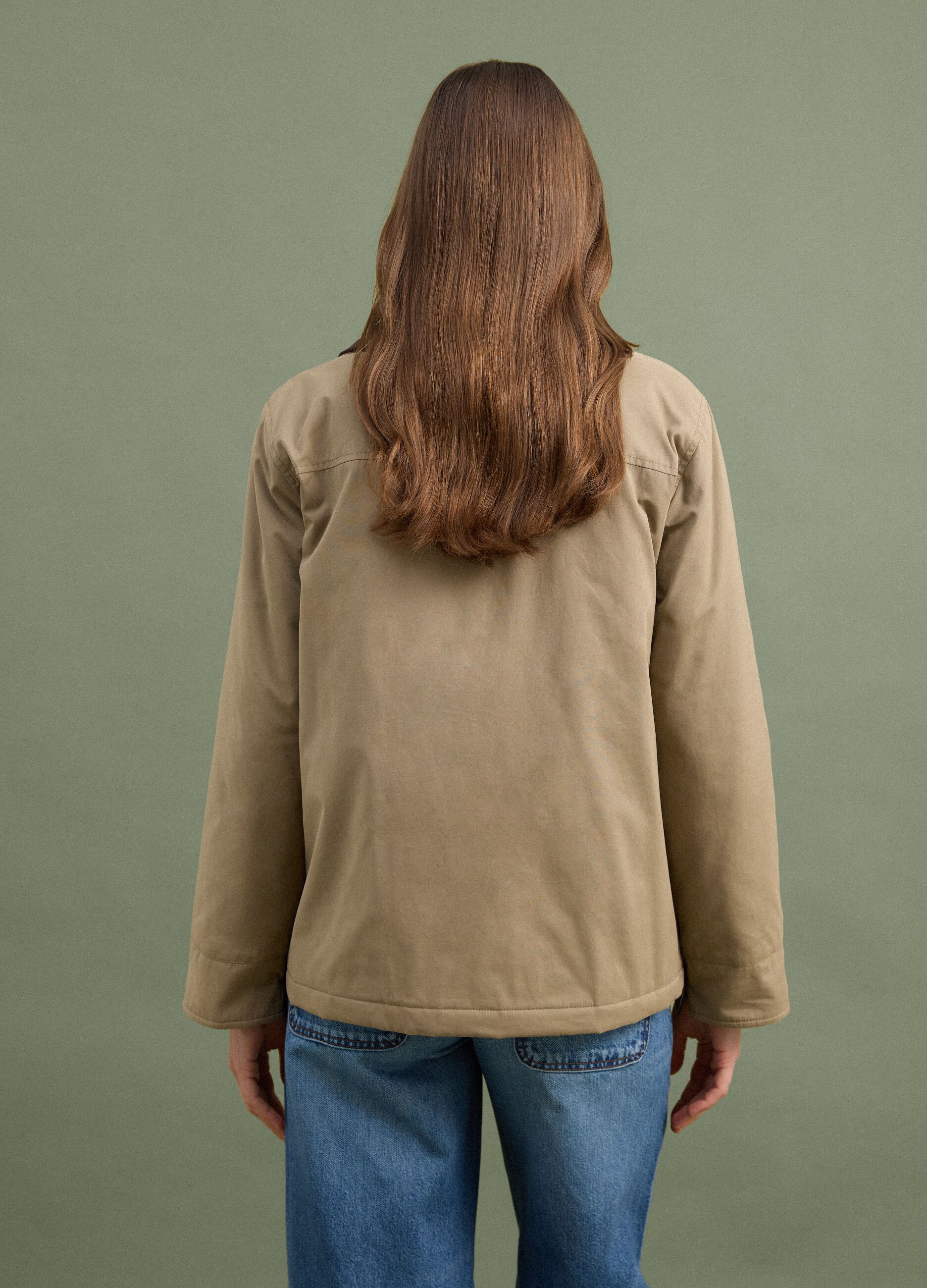 Beige regular-fit shacket with contrast collar