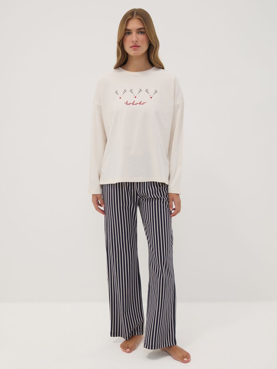 Black organic cotton crew-neck pyjamas_0