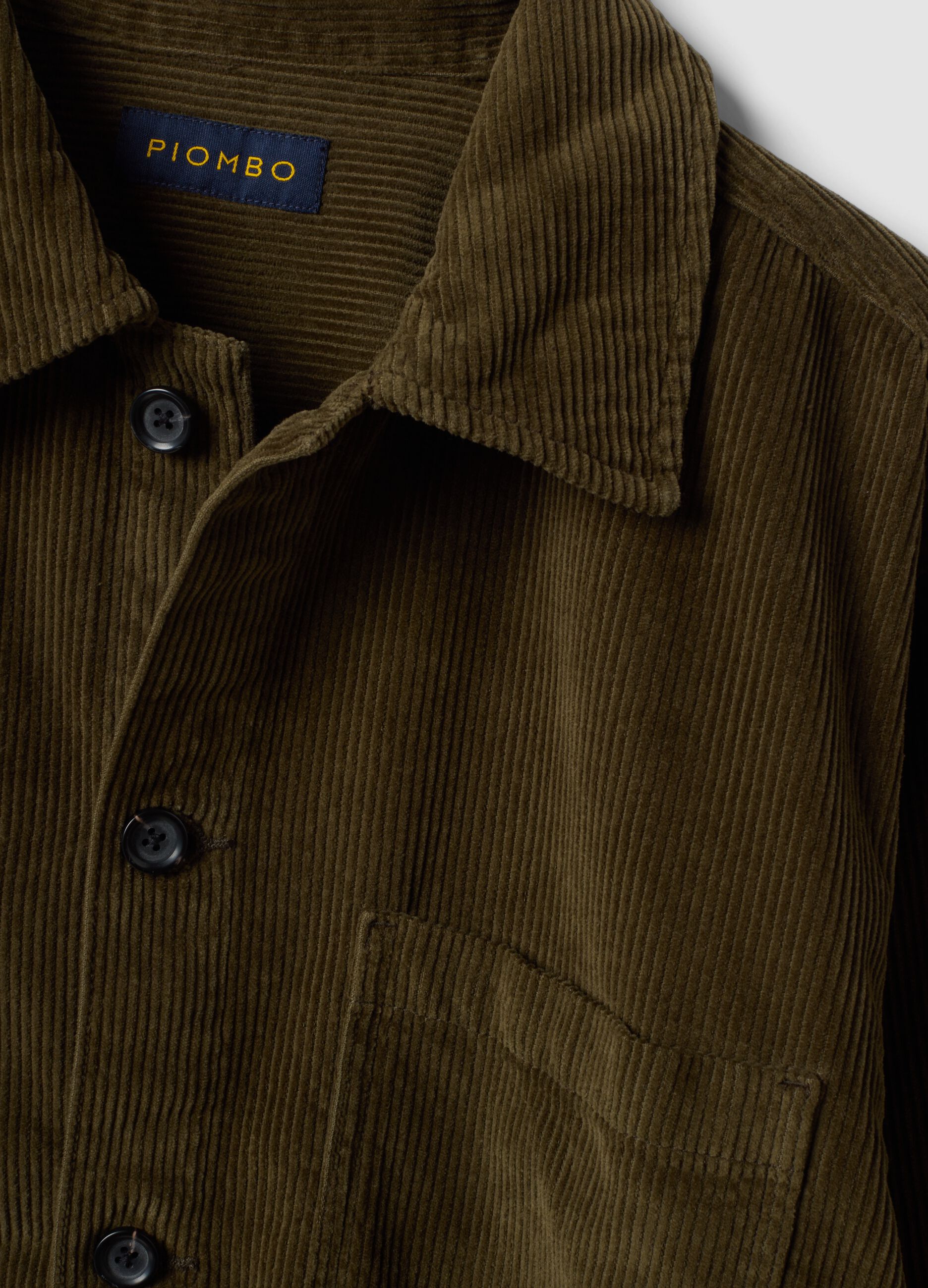 Brown ribbed pure cotton shacket with buttons, oversized fit