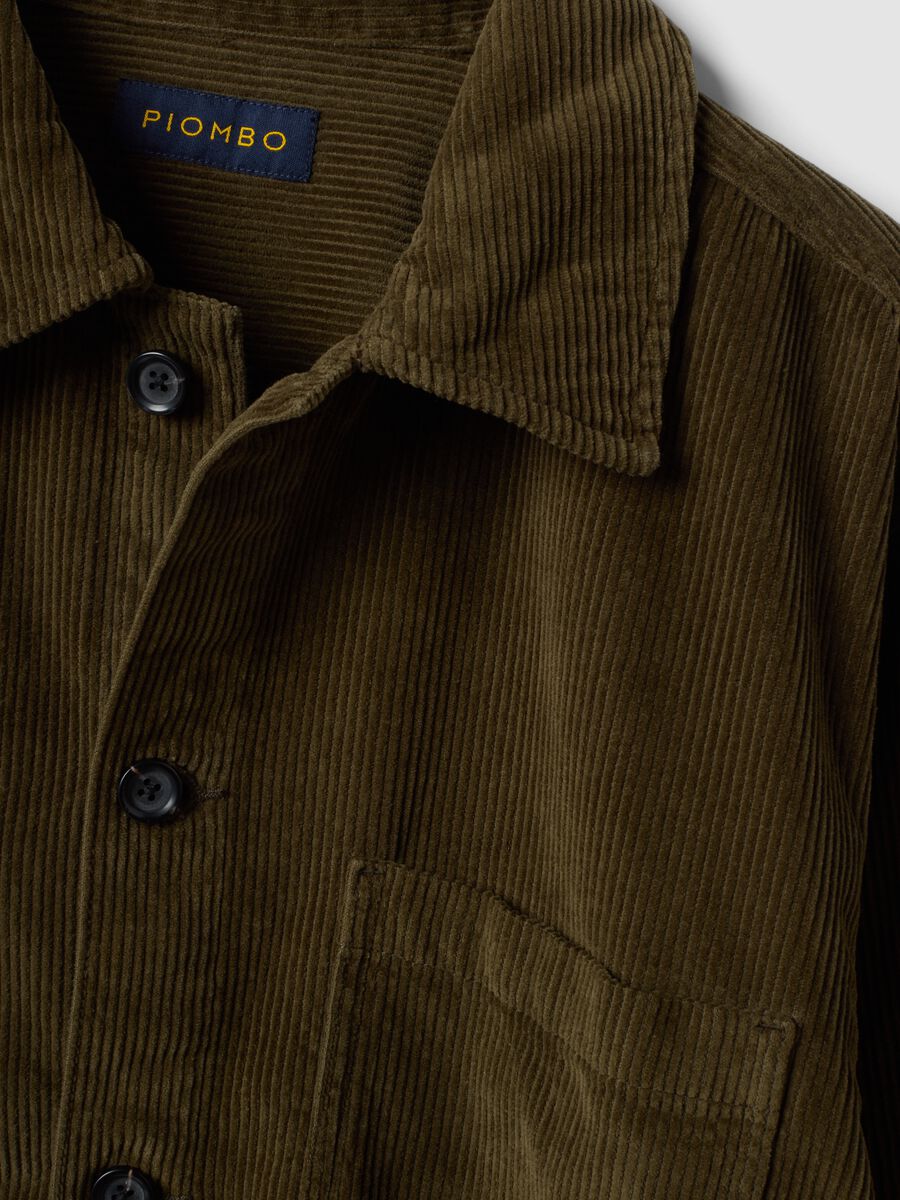 Brown ribbed pure cotton shacket with buttons, oversized fit_1