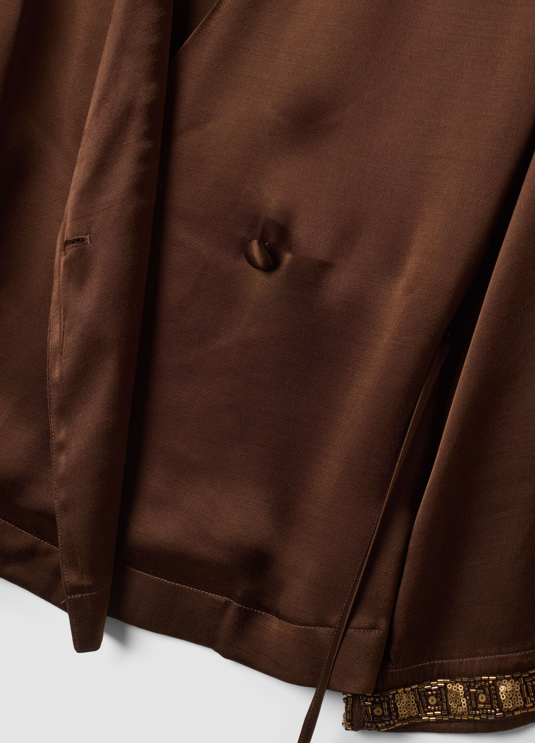 Brown pure-viscose kimono blazer with belt
