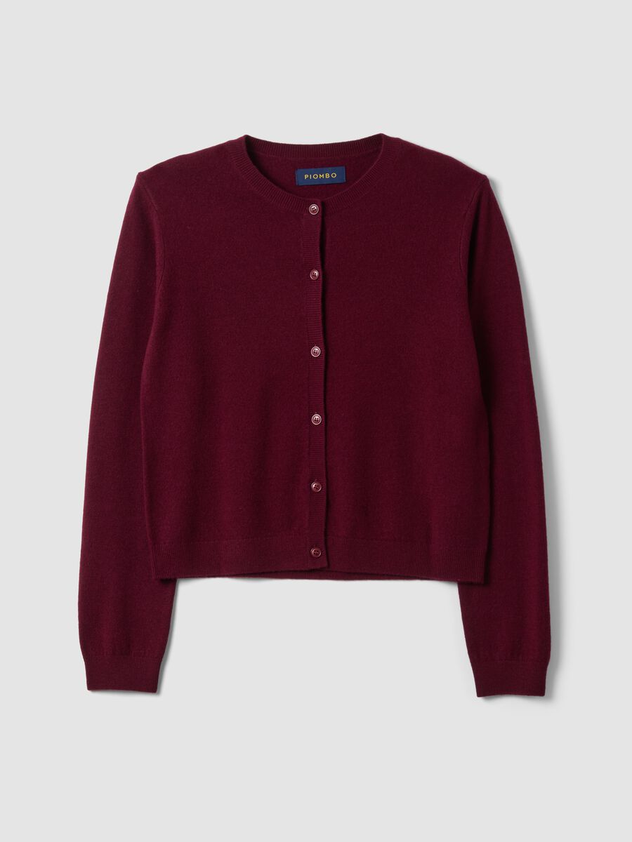 Cardigan rosso in pura lana con girocollo_0