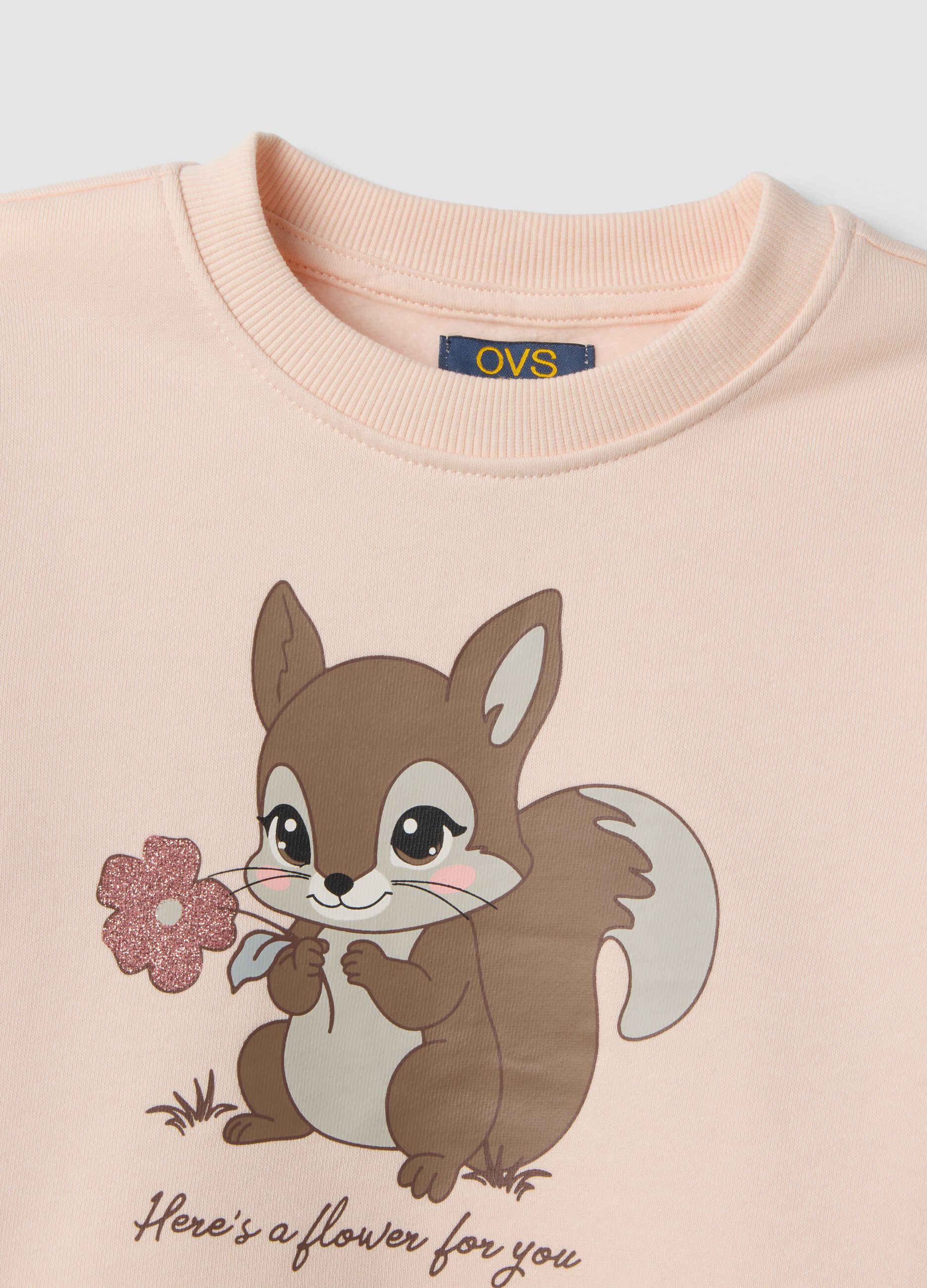 Pink pure cotton jogger set with squirrel print