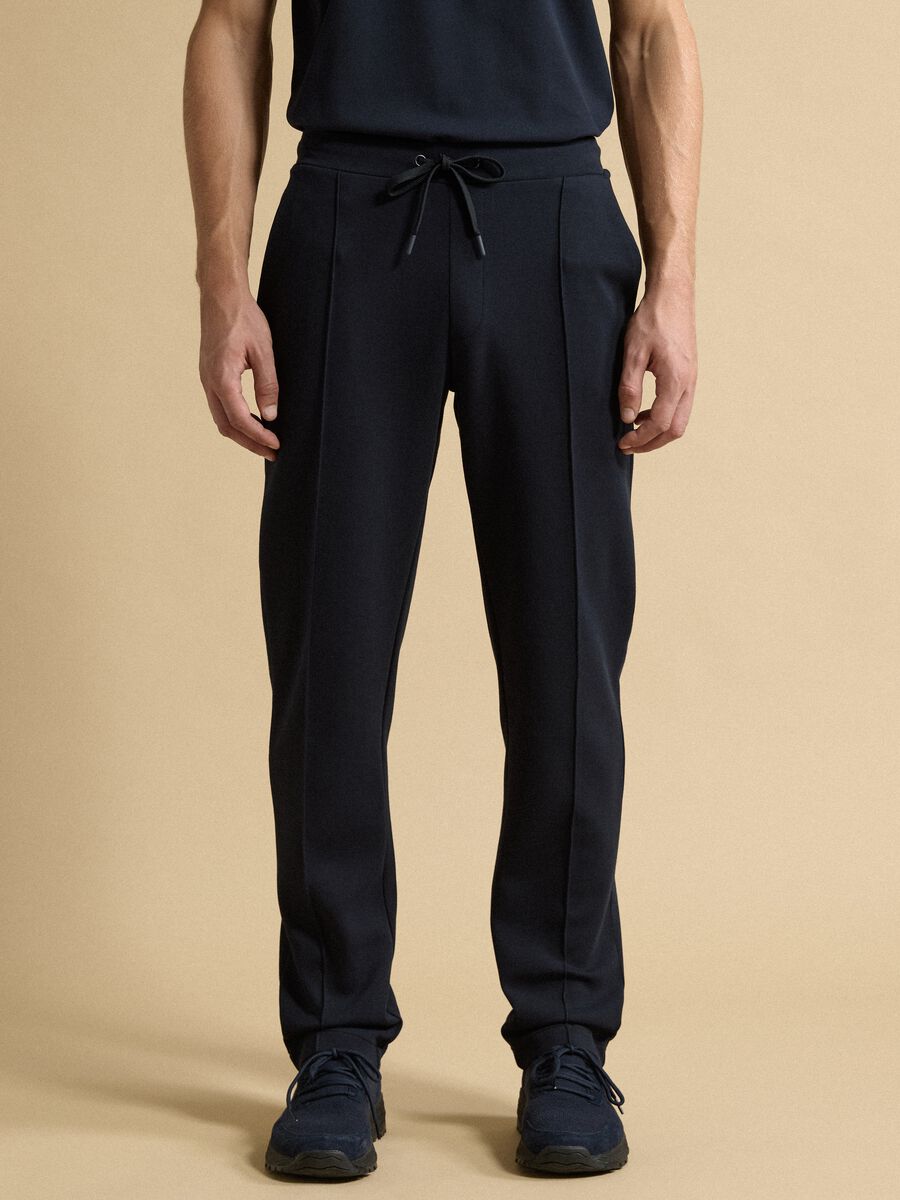 Blue regular-fit stretch cotton trousers_1