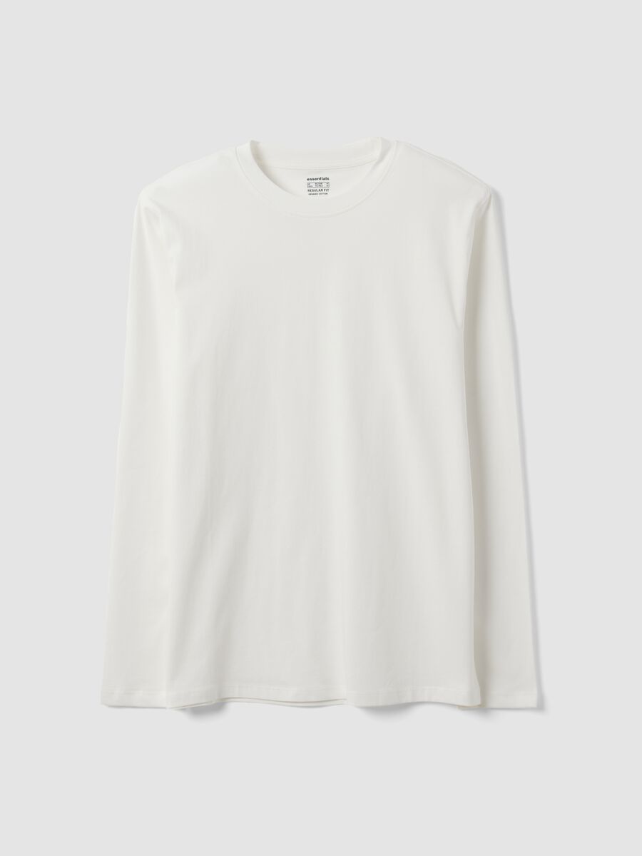 White long-sleeved crew-neck T-shirt in pure organic cotton_0