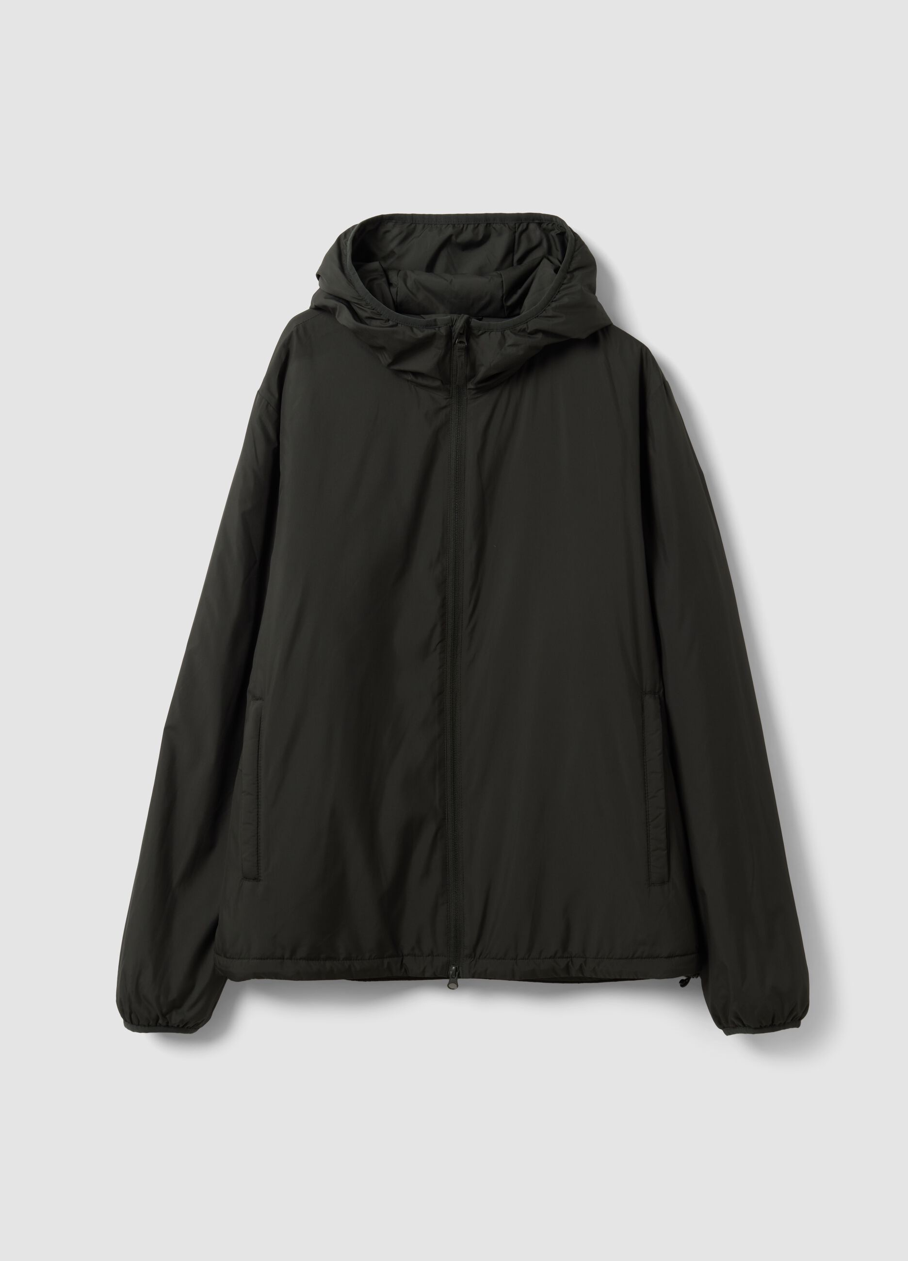 Military green hooded jacket with zip