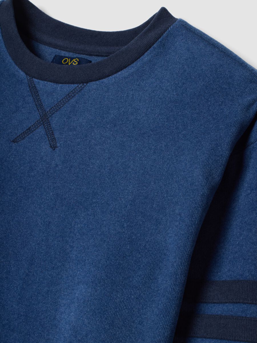 Blue long pyjamas in stretch fabric with crew neck_3