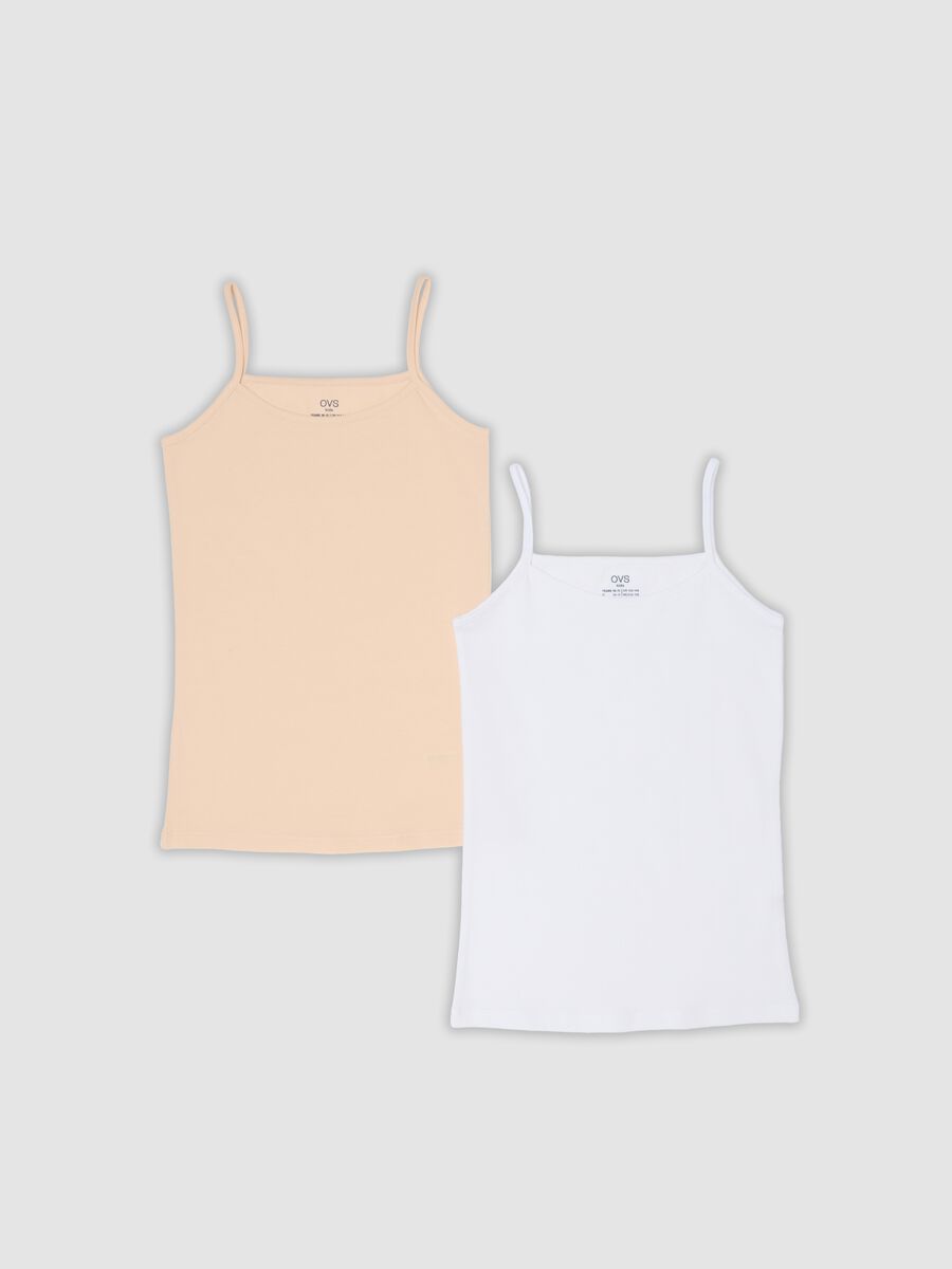 2-pack organic cotton camisoles in beige and white, regular fit, for girls_0