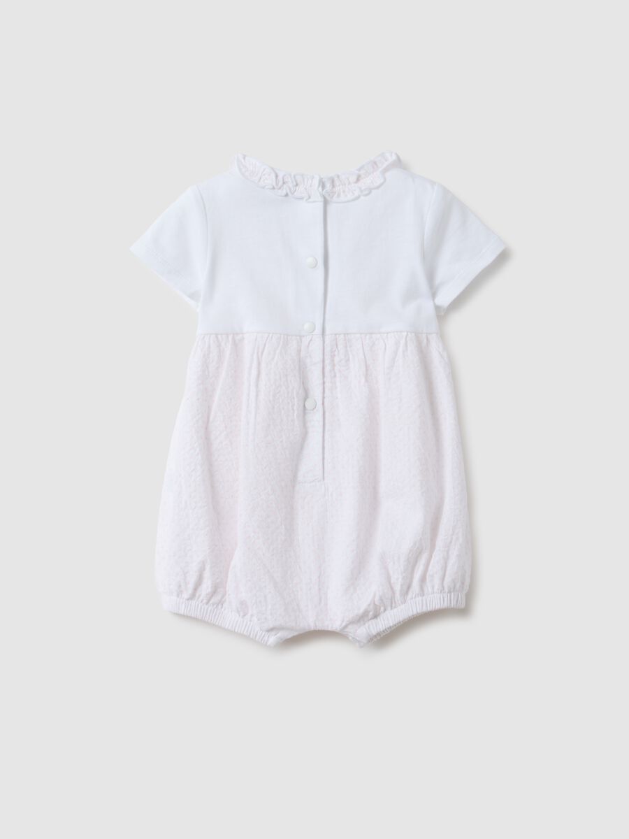 Multicoloured pure cotton baby girl's romper with a ruffled collar_1