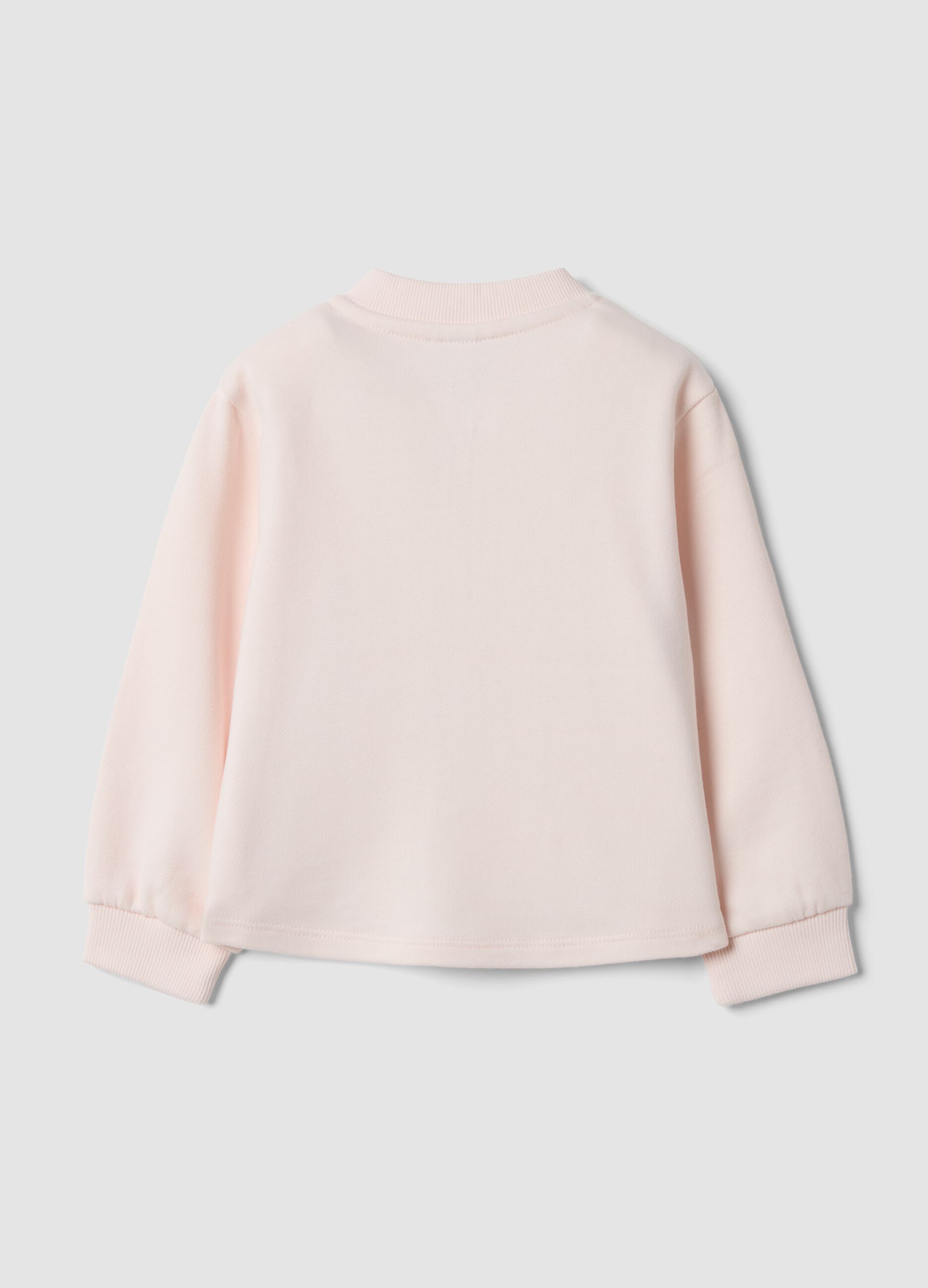 Pink pure cotton sweatshirt with crew neck and zip