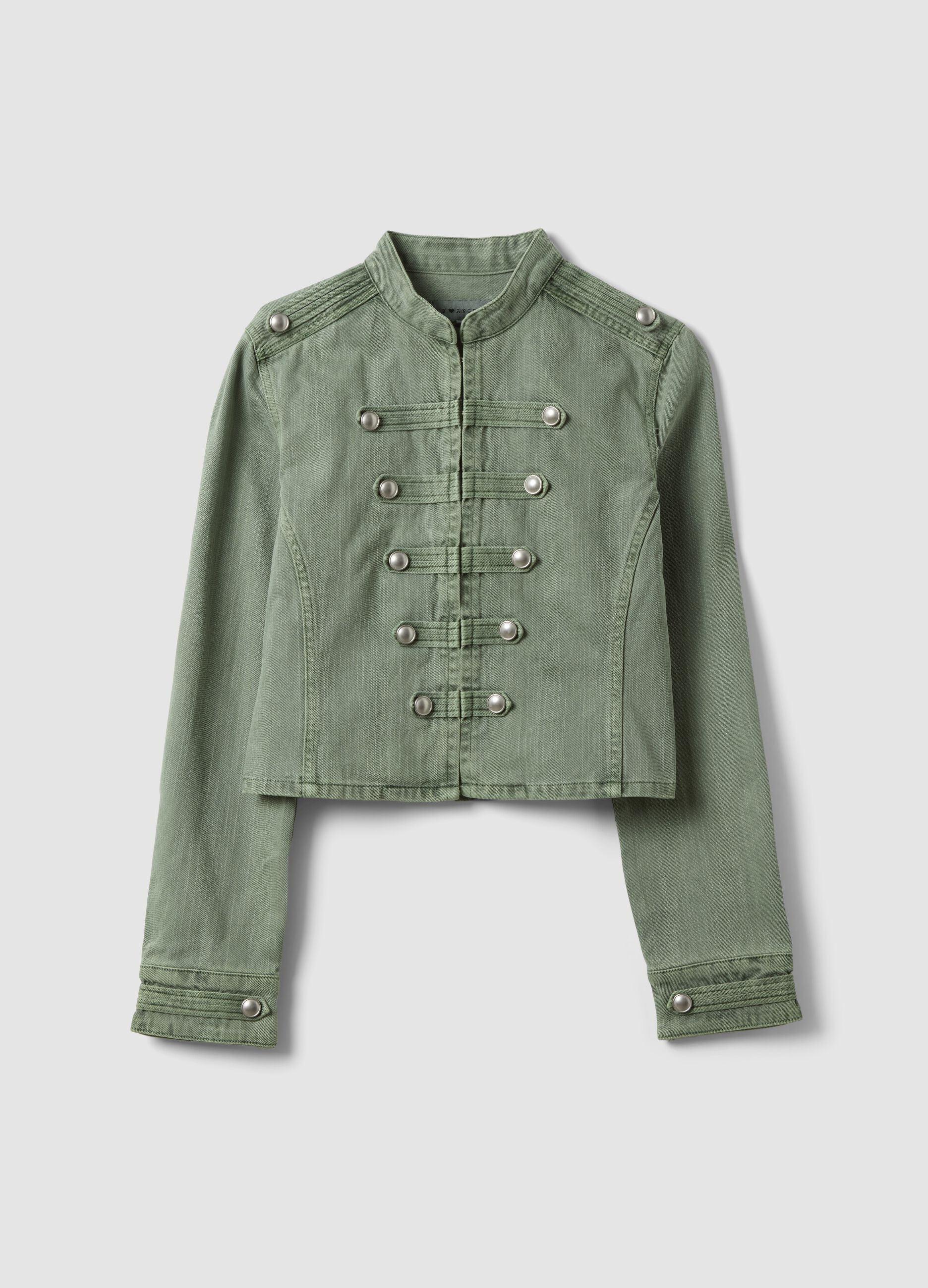 Green pure cotton jacket with concealed buttons, slim fit