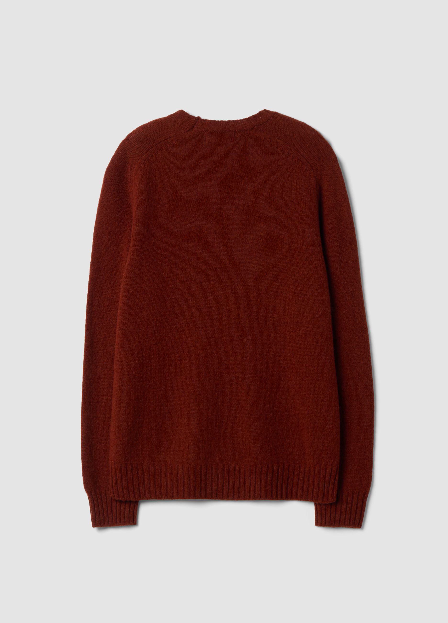 Orange crew-neck jumper in pure wool, regular fit