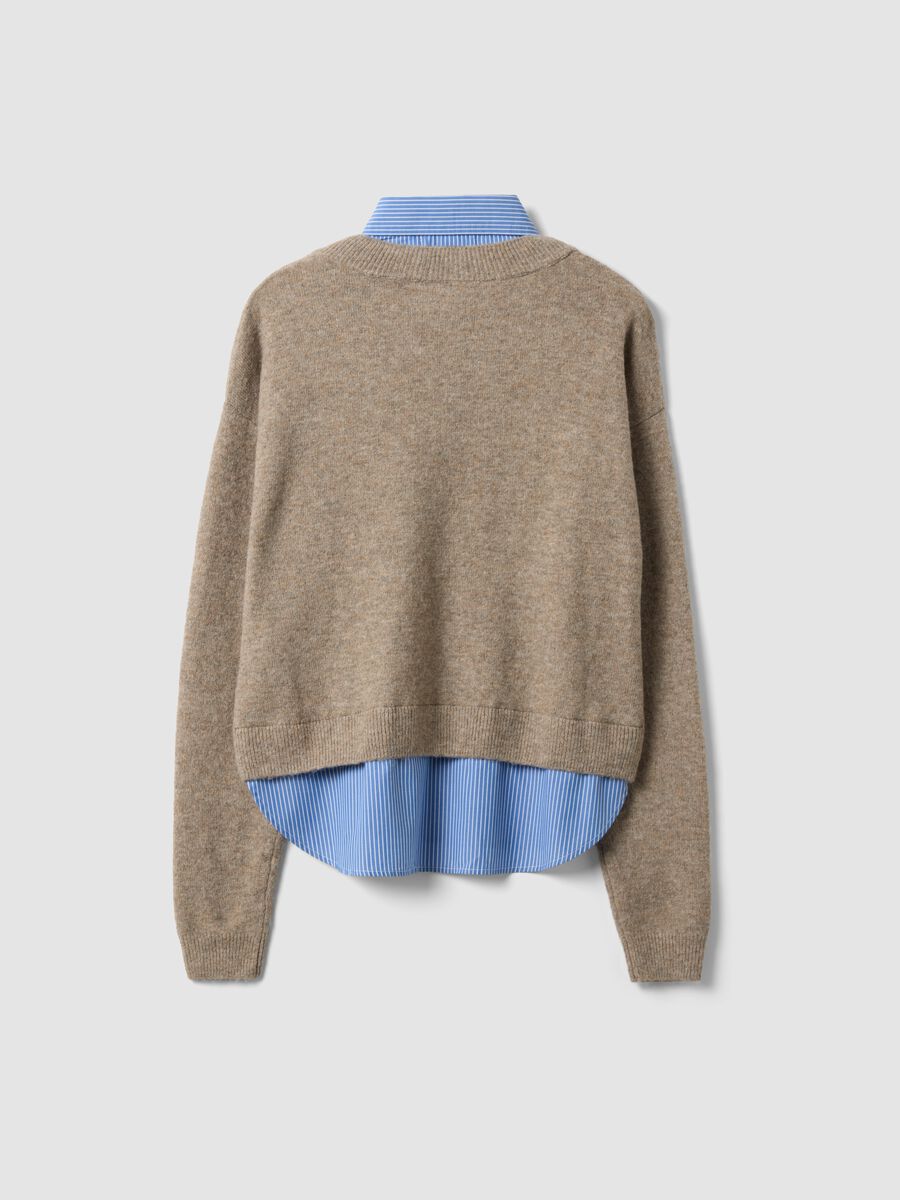 Maglia beige in misto viscosa con scollo a V_2