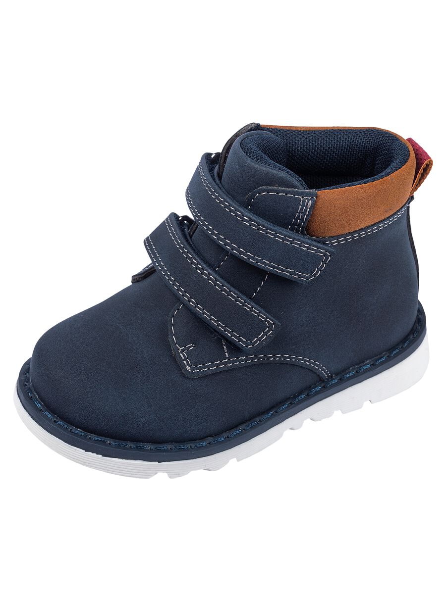 Blue ankle boots in mixed materials_0
