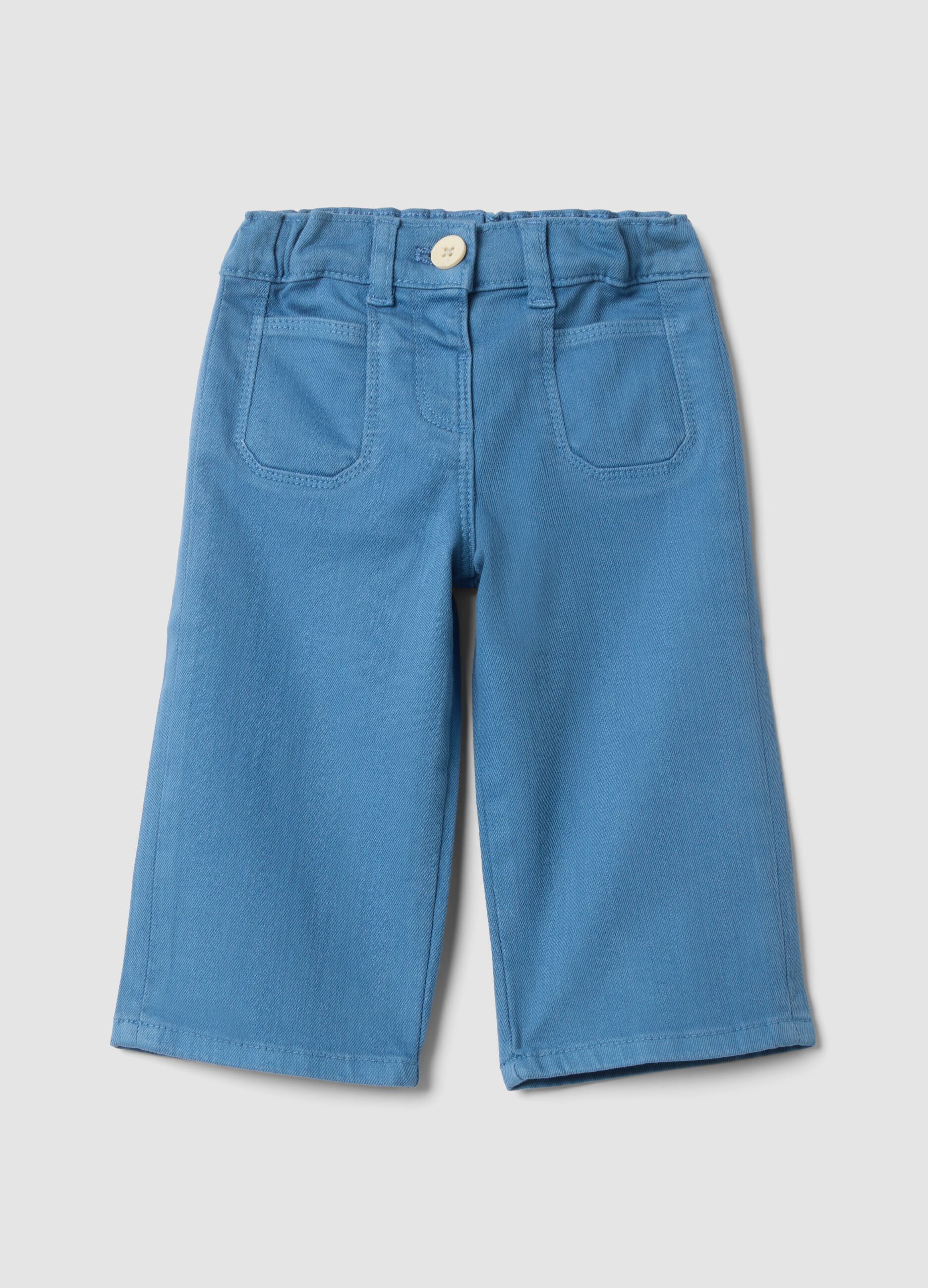 Light blue straight-fit stretch cotton trousers